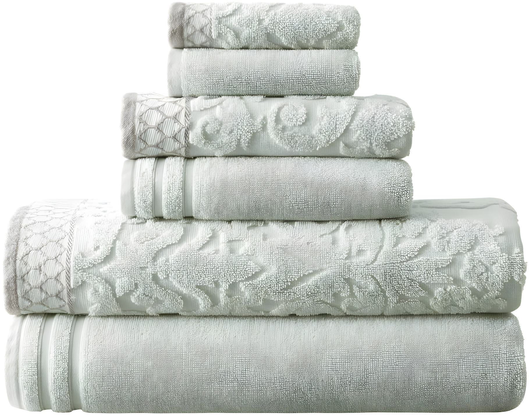 Modern Threads Modern Threads 6-Piece Damask Jacquard/Solid Ultra Soft 550GSM 100% Combed Cotton Towel Set with Embellished Borders
