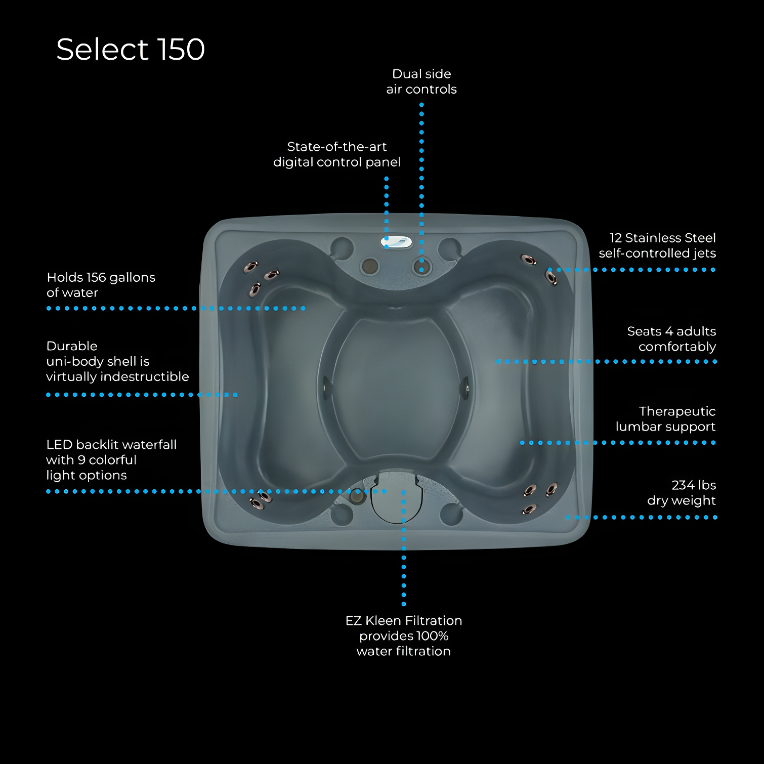 AquaRest Discover AR150 Standard 4-Person 12-Jet Plug & Play Hot Tub with LED Waterfall and Friction Heating
