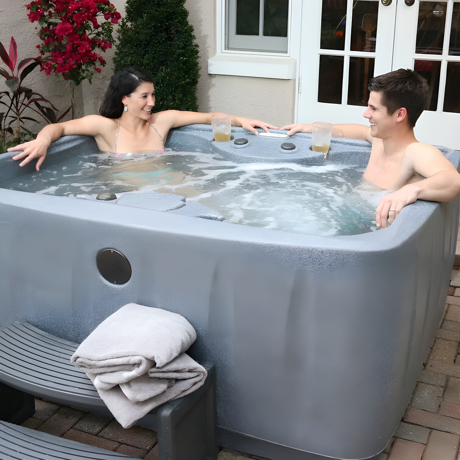 AquaRest Discover AR150 Standard 4-Person 12-Jet Plug & Play Hot Tub with LED Waterfall and Friction Heating