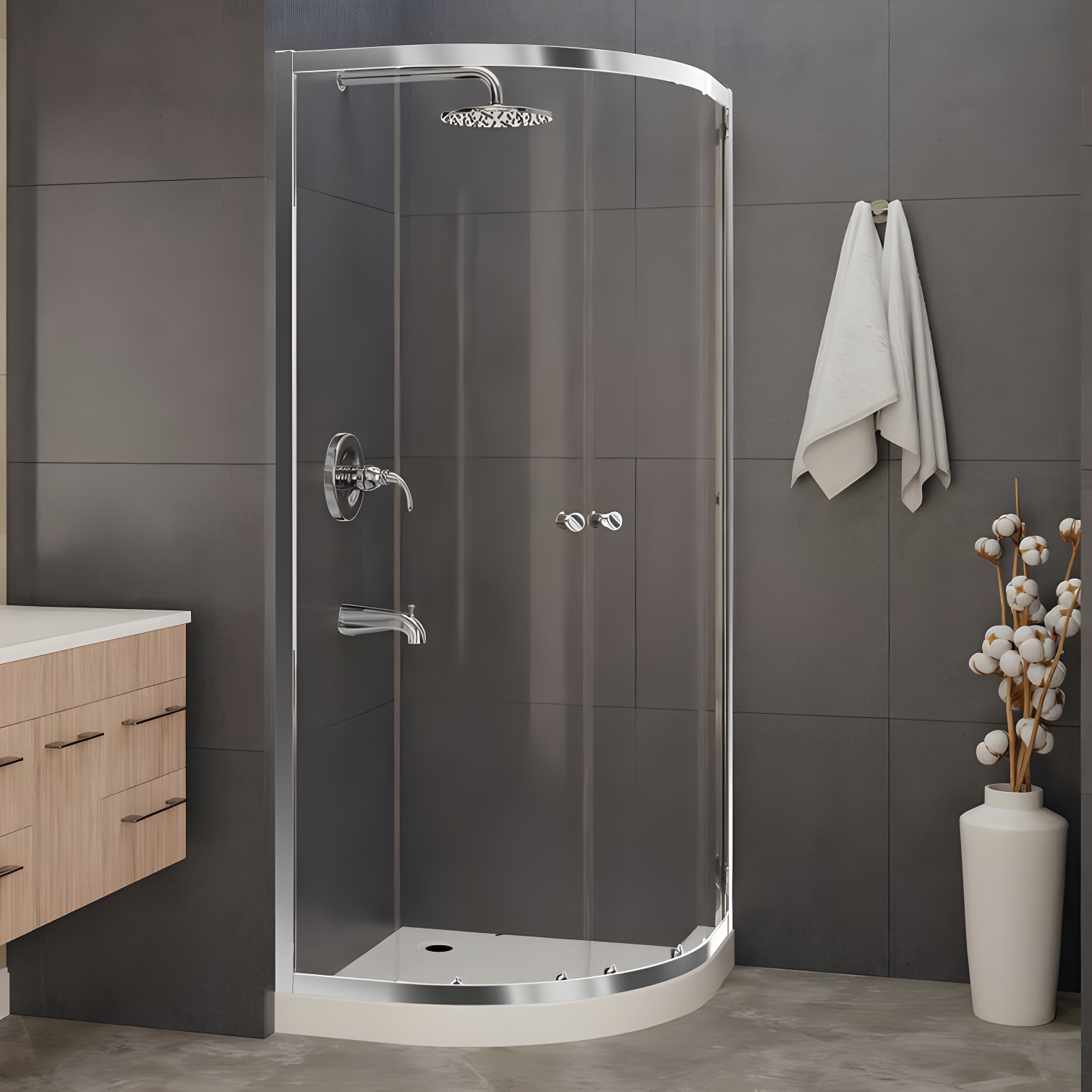 ANZZI Mare Series 35.2'' W 76'' H Framed Round Reversible Shower Enclosure SD-AZ050-01CH