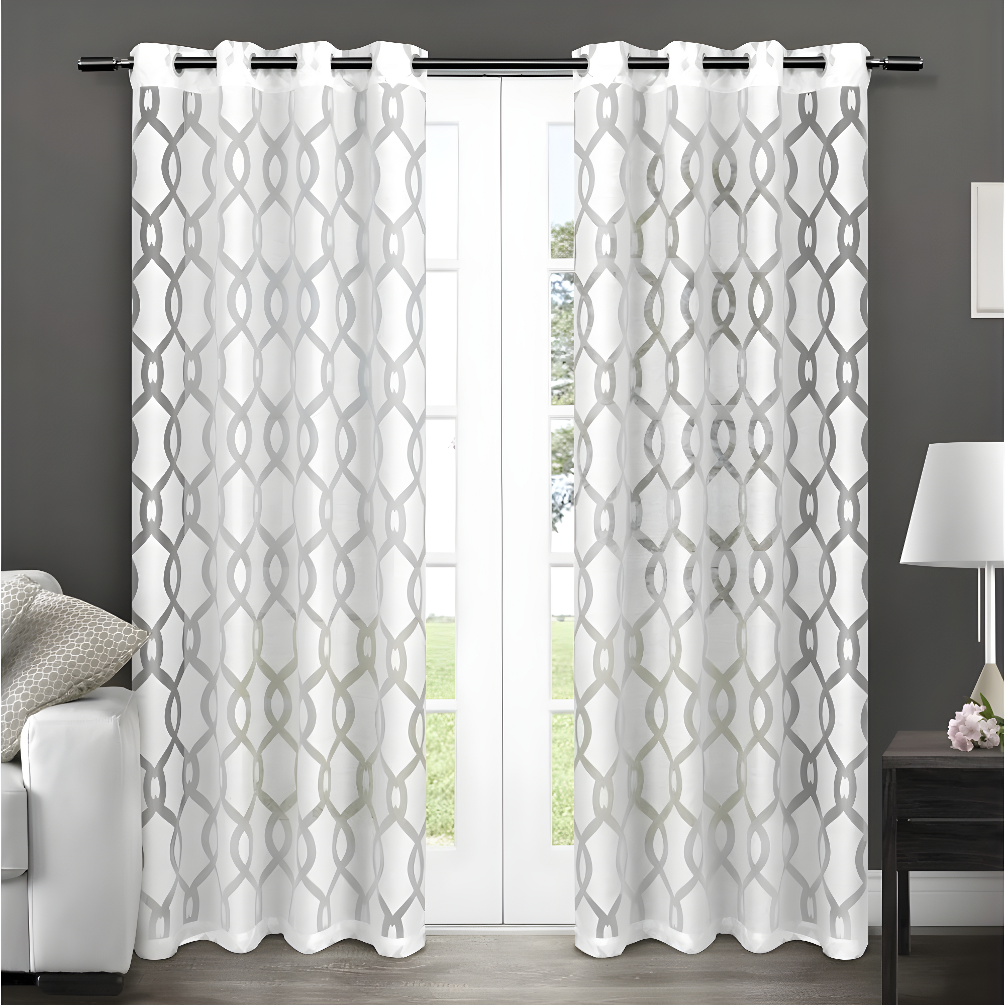 Set of 2 96"x54" Rio Sheer Window Curtain Panel White - Exclusive Home: Geometric Grommet Top, Indoor Use, OEKO-TEX Certified