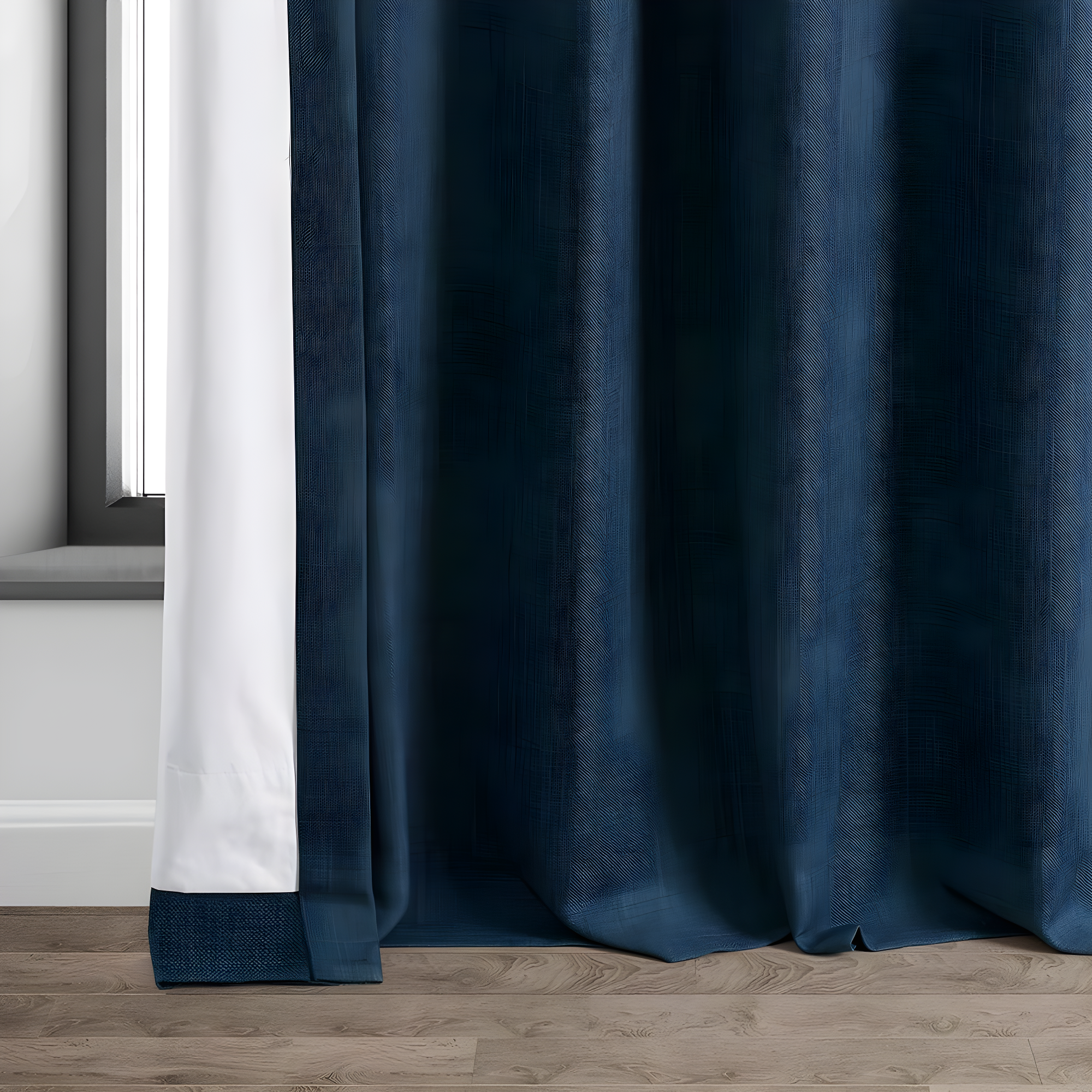 Signature Voyager Blue Faux Linen Blackout Curtain (1 Panel), Voyager Blue, 50W X 84L