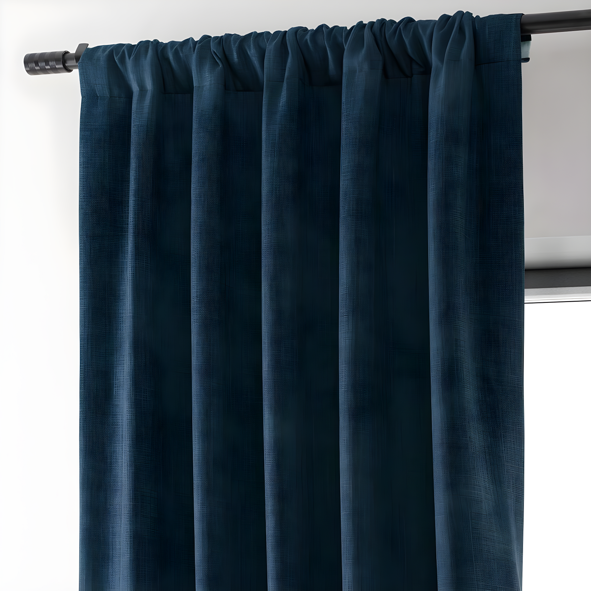 Signature Voyager Blue Faux Linen Blackout Curtain (1 Panel), Voyager Blue, 50W X 84L