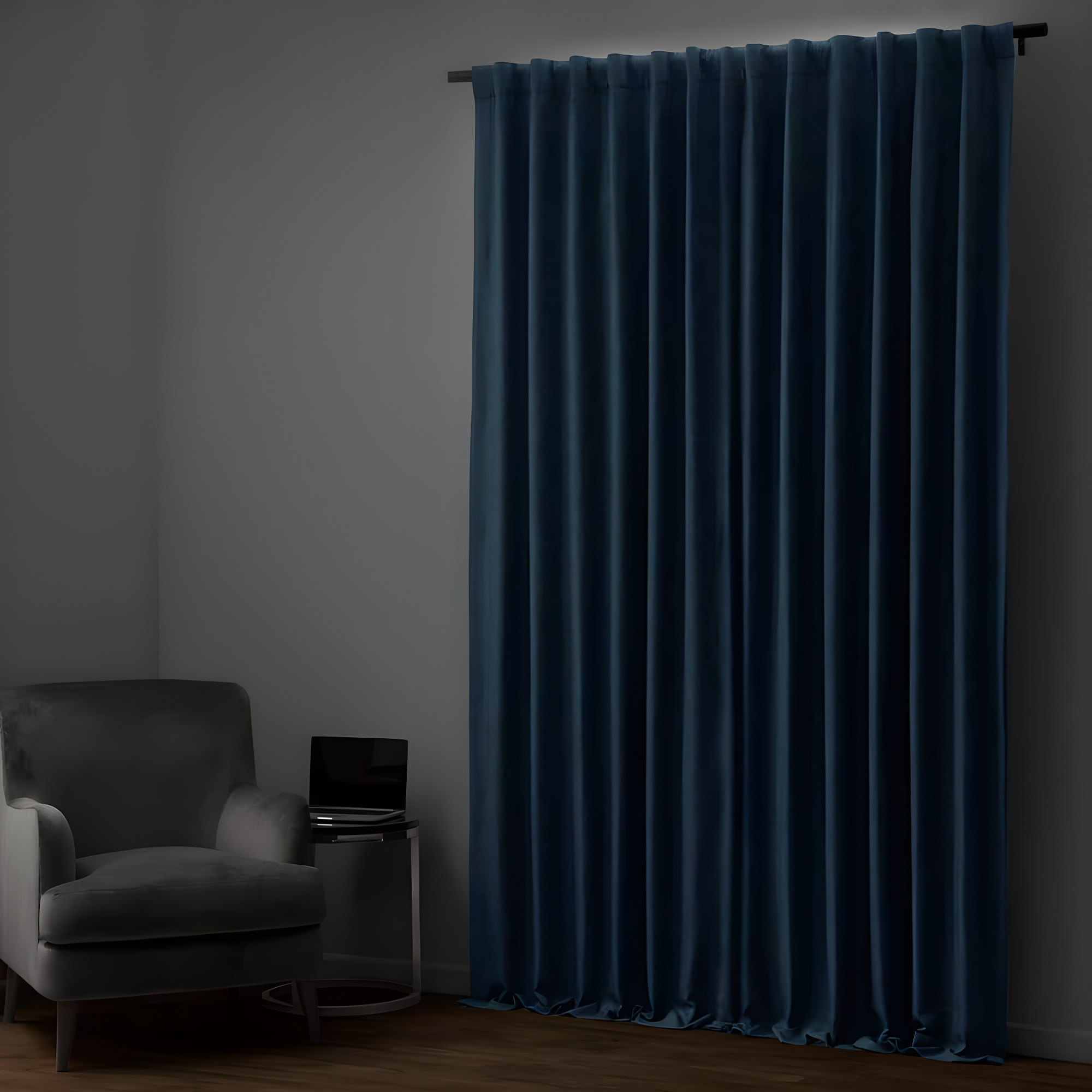 Signature Voyager Blue Faux Linen Blackout Curtain (1 Panel), Voyager Blue, 50W X 84L