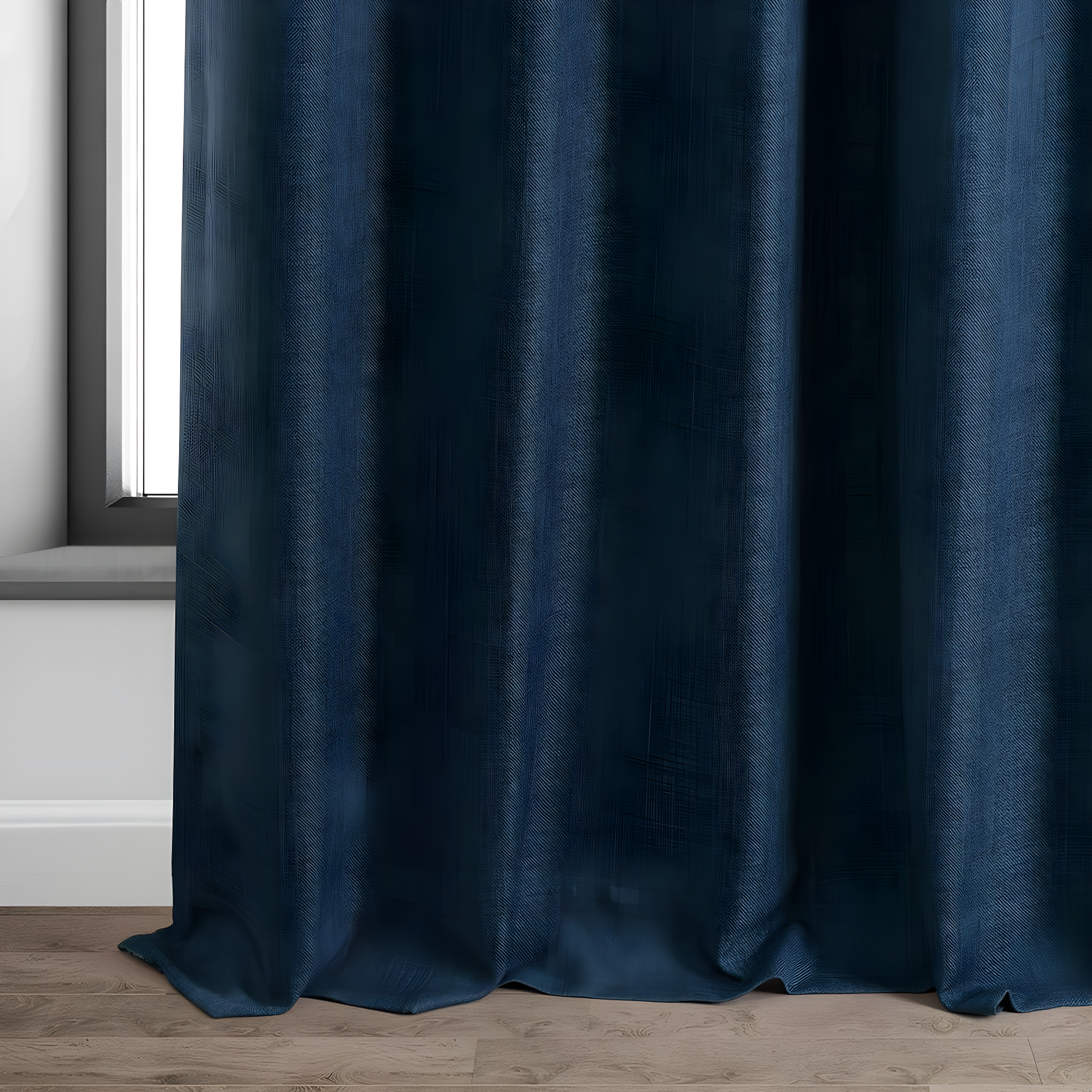 Signature Voyager Blue Faux Linen Blackout Curtain (1 Panel), Voyager Blue, 50W X 84L