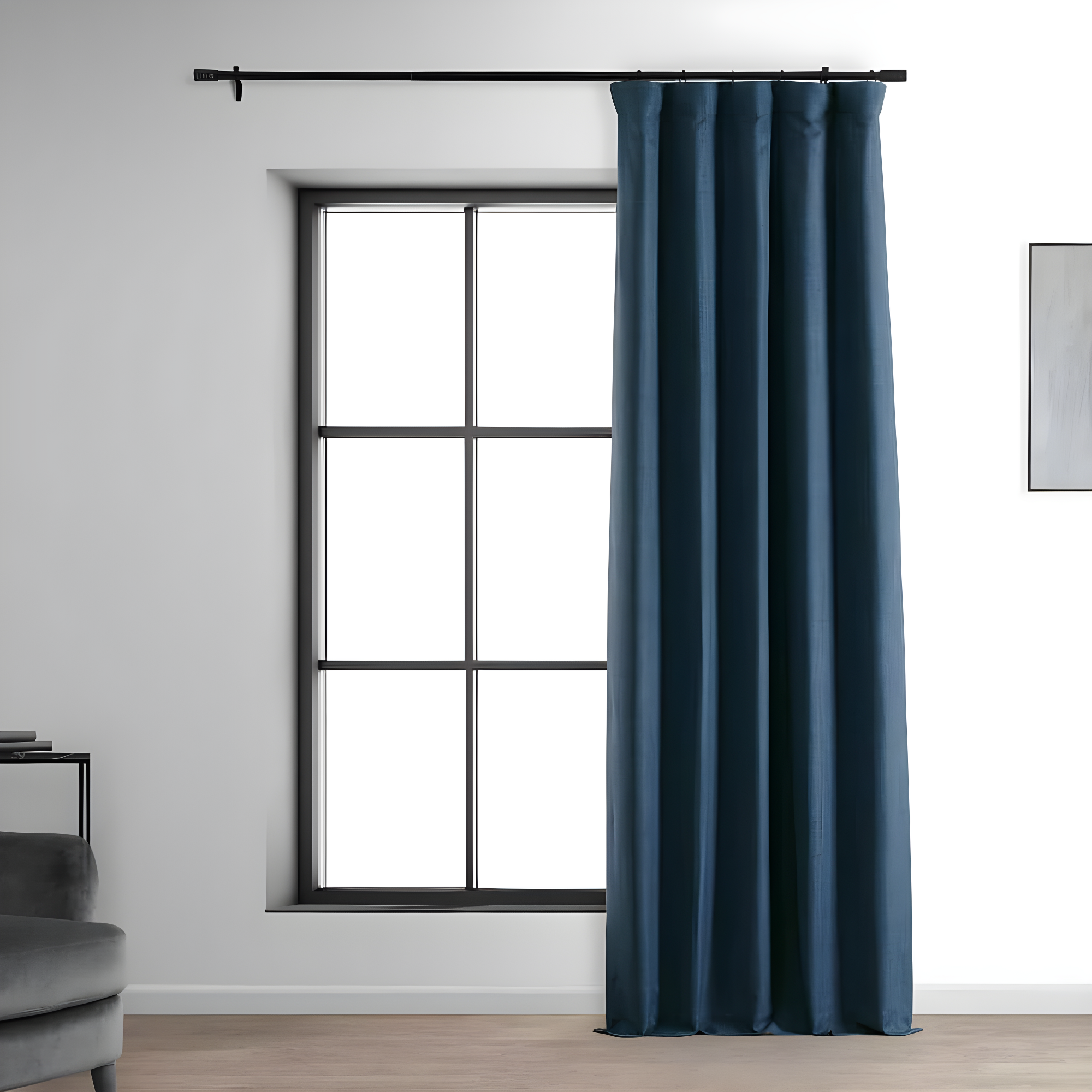 Signature Voyager Blue Faux Linen Blackout Curtain (1 Panel), Voyager Blue, 50W X 84L