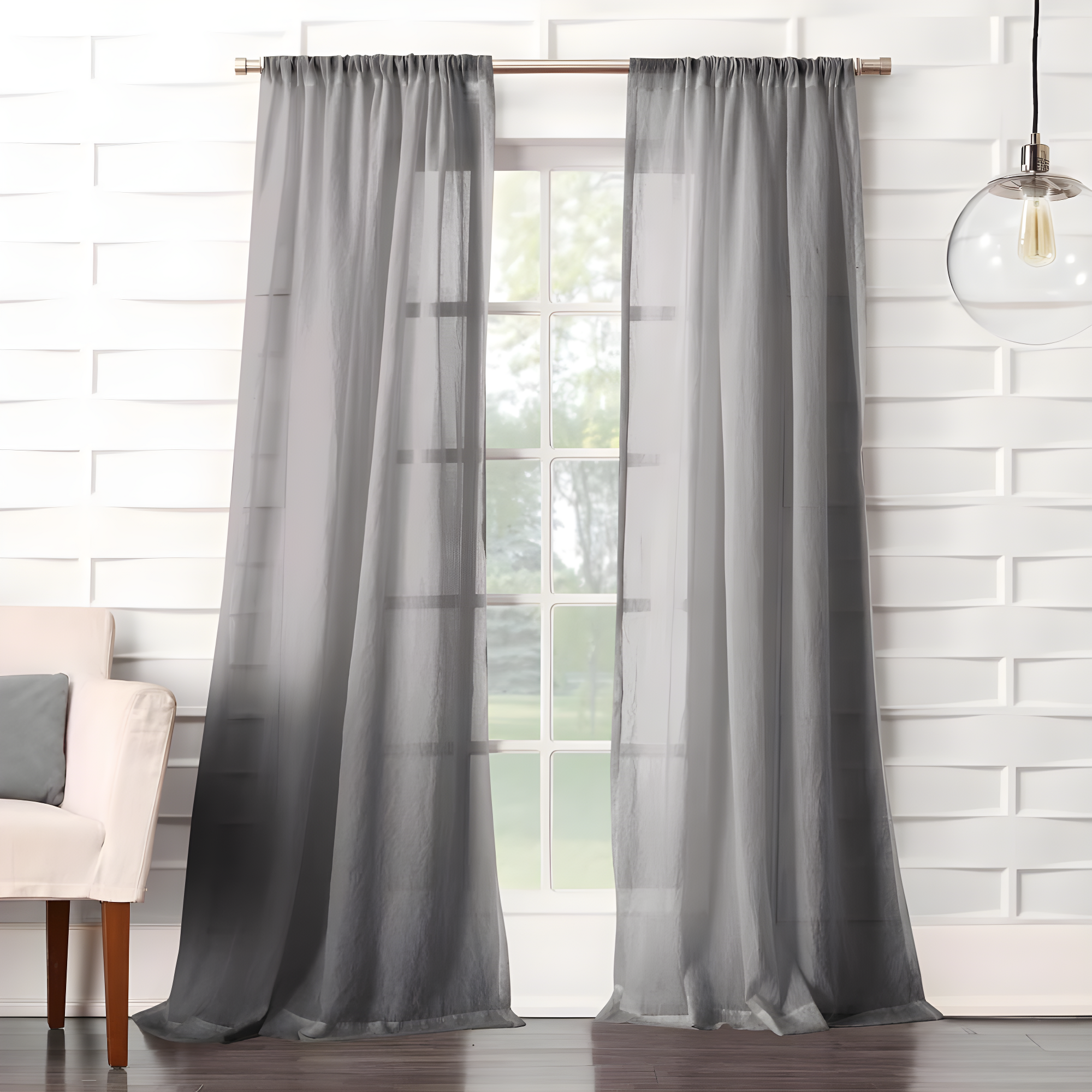 50"x84" No. 918 Sheer Avril Crushed Texture Rod Pocket Curtain Panel Gray: Light Filtering, Machine Washable, Polyester