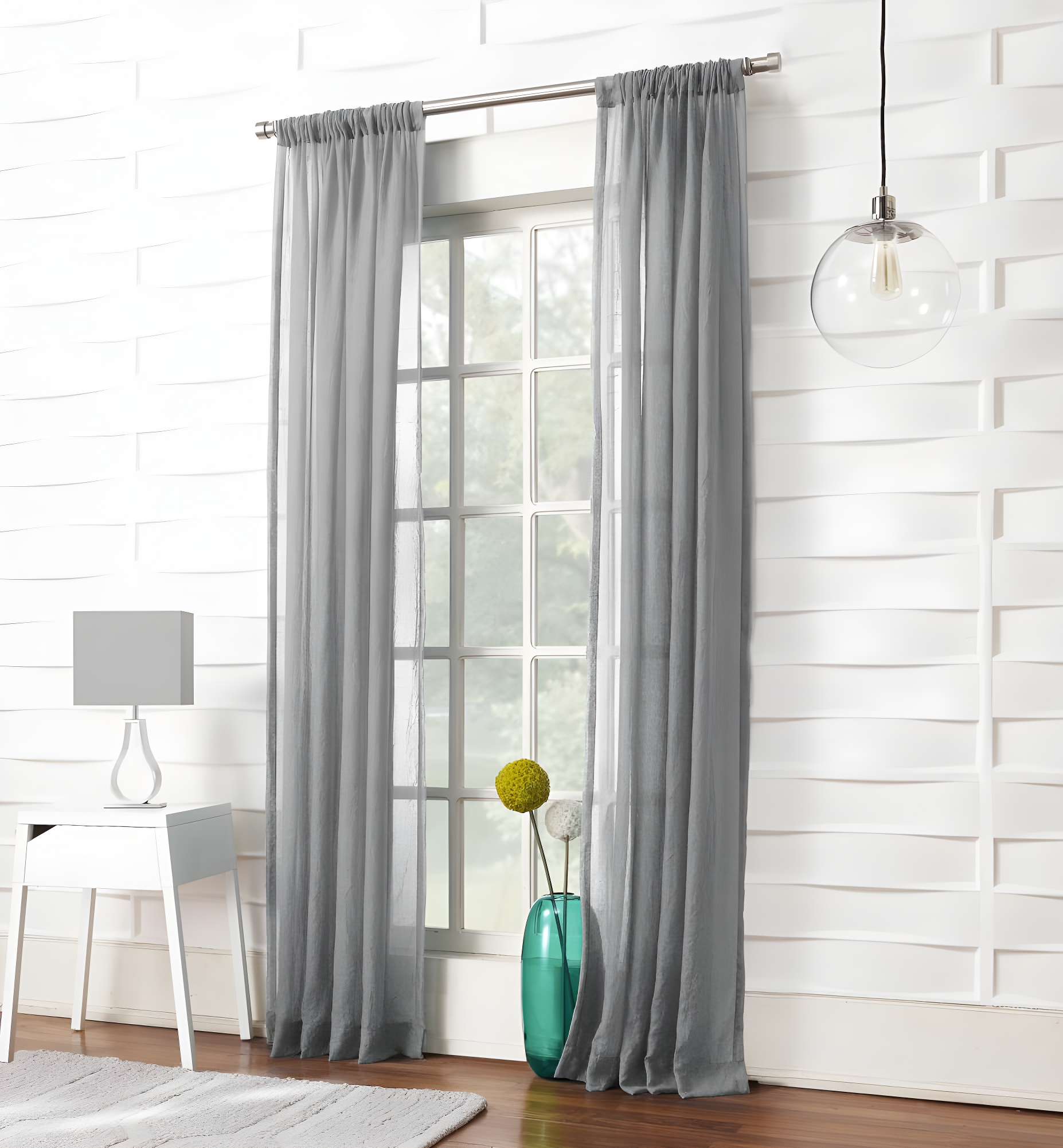 50"x84" No. 918 Sheer Avril Crushed Texture Rod Pocket Curtain Panel Gray: Light Filtering, Machine Washable, Polyester