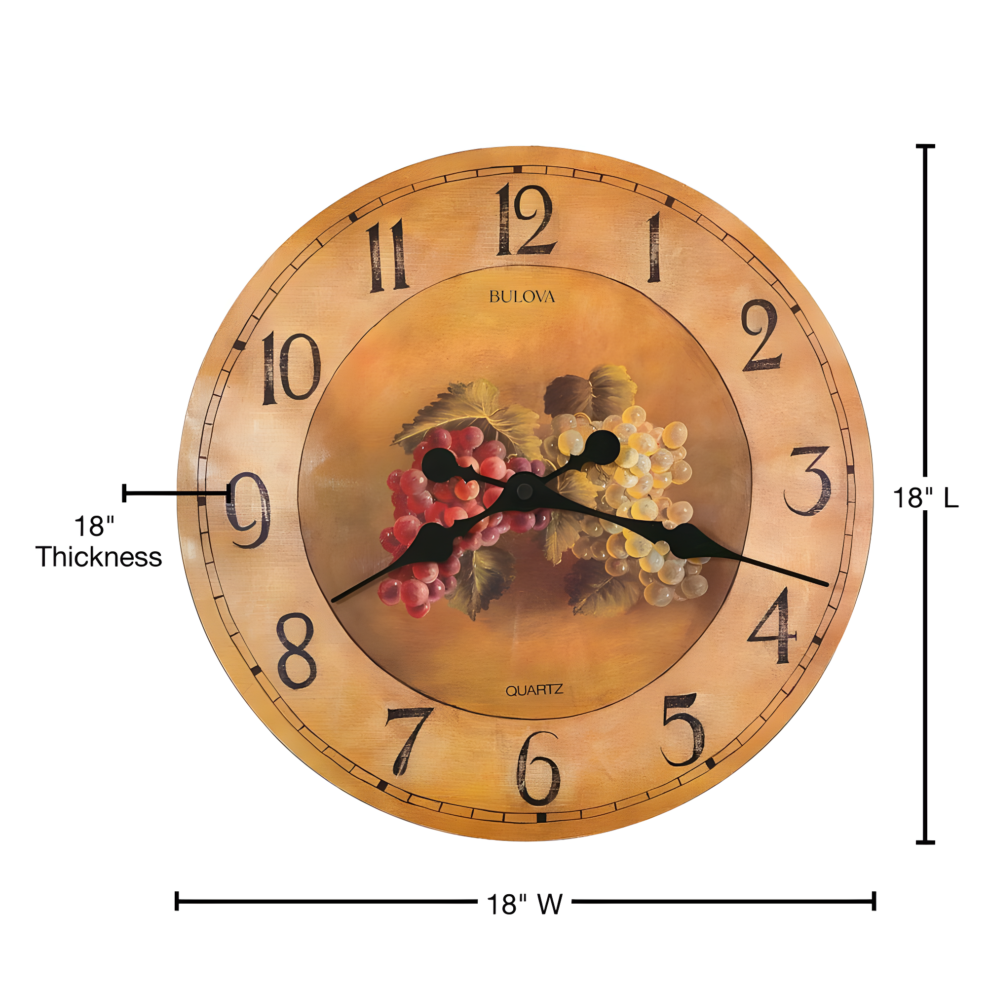 Bulova Clocks Antique Style Fruit Pattern Dial 18" Diameter Wall Clock