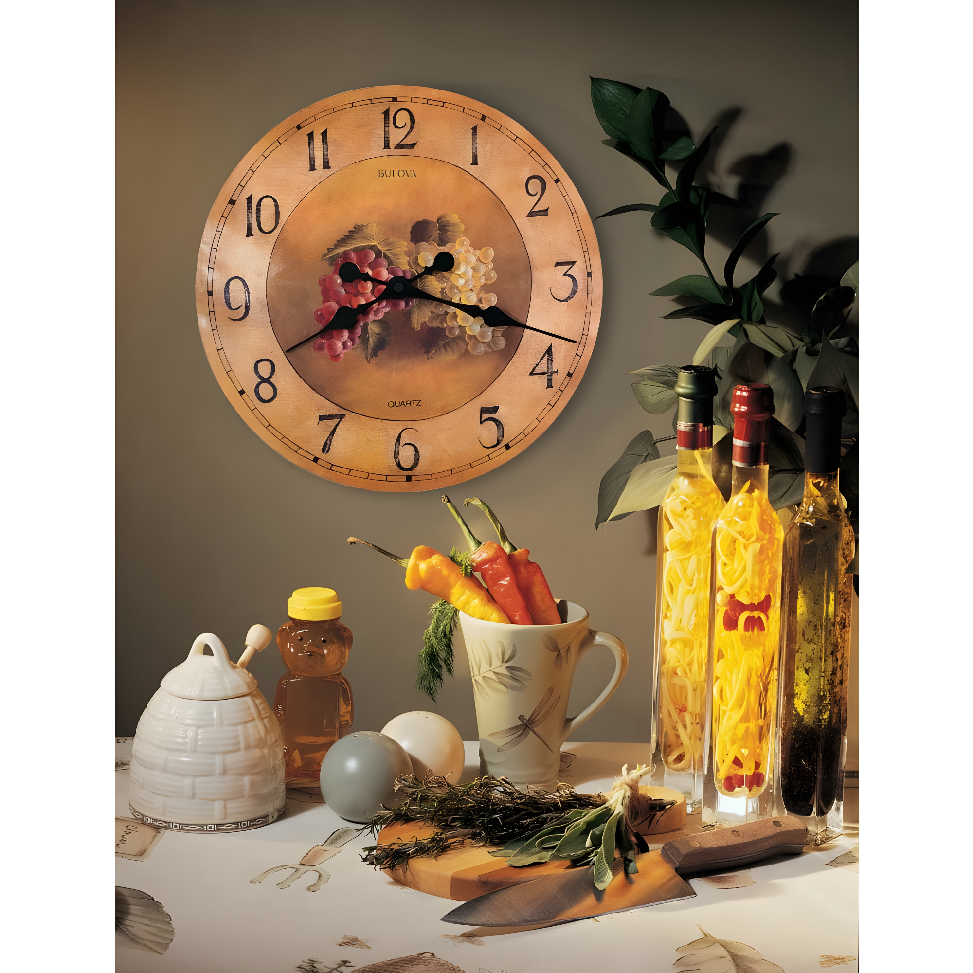 Bulova Clocks Antique Style Fruit Pattern Dial 18" Diameter Wall Clock
