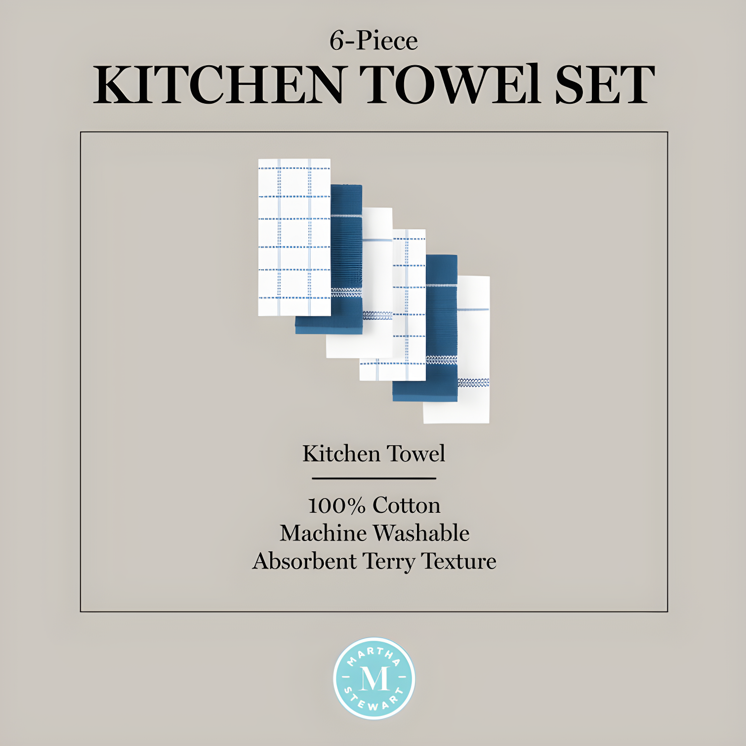 Martha Stewart Martha Stewart Modern Waffle Kitchen Towel Set 6-Pack, Linen, 16"x28" (Set of 6)