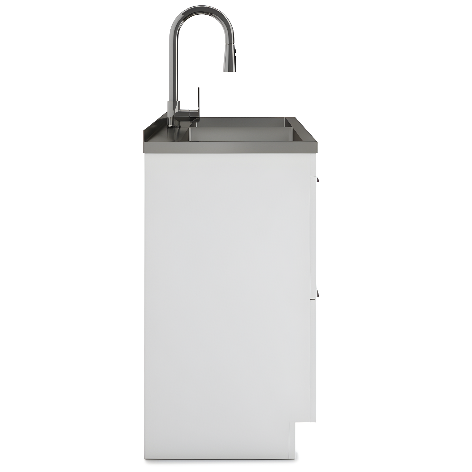 Modern Wide Shaker 46"W Utility Sink & Laundry Cabinet with High-Arc Facet and Stainless Steel Sink, White