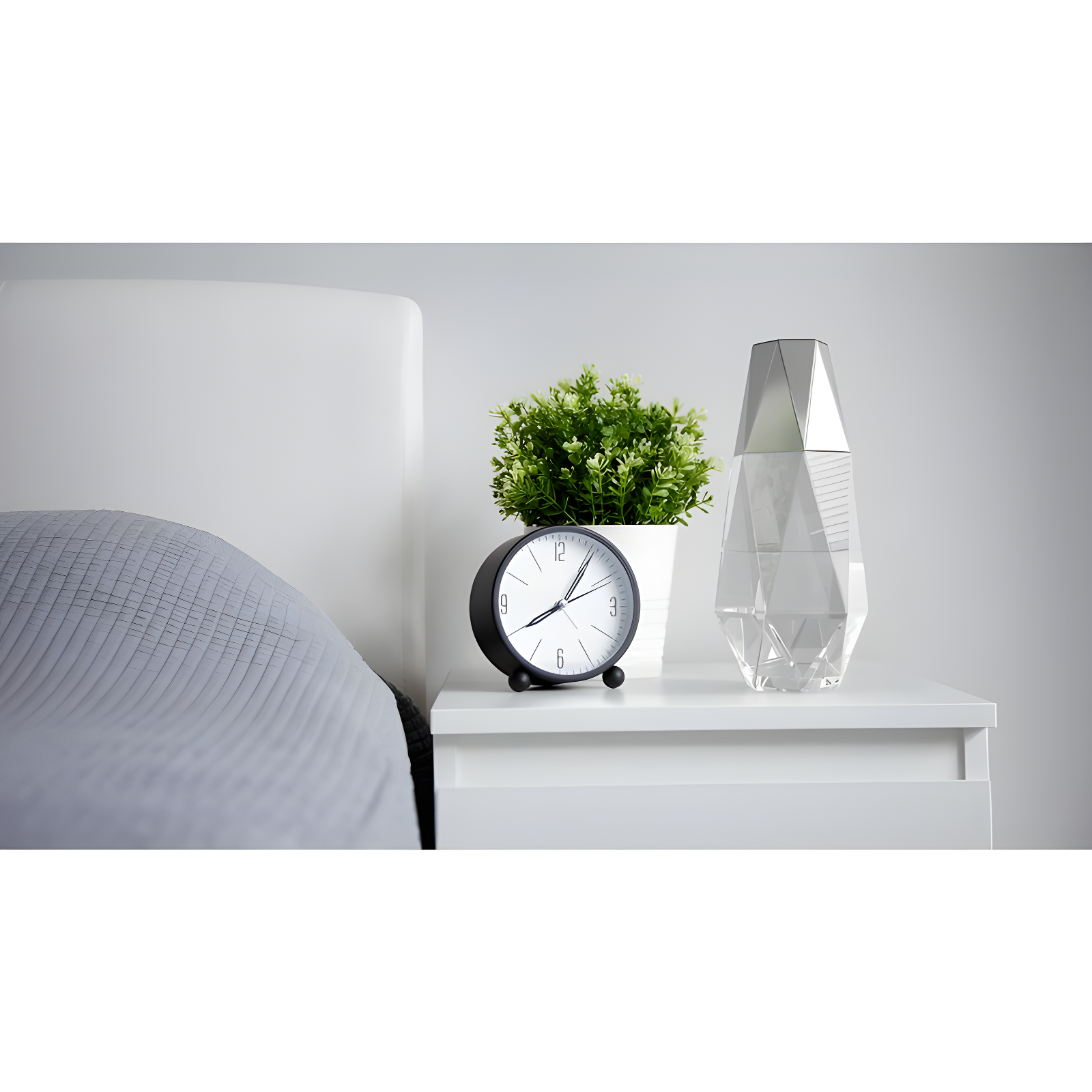 Fifth Avenue Crystal Geometric Bedside Night Water Carafe and Tumbler Lid, 2-Piece,Silver
