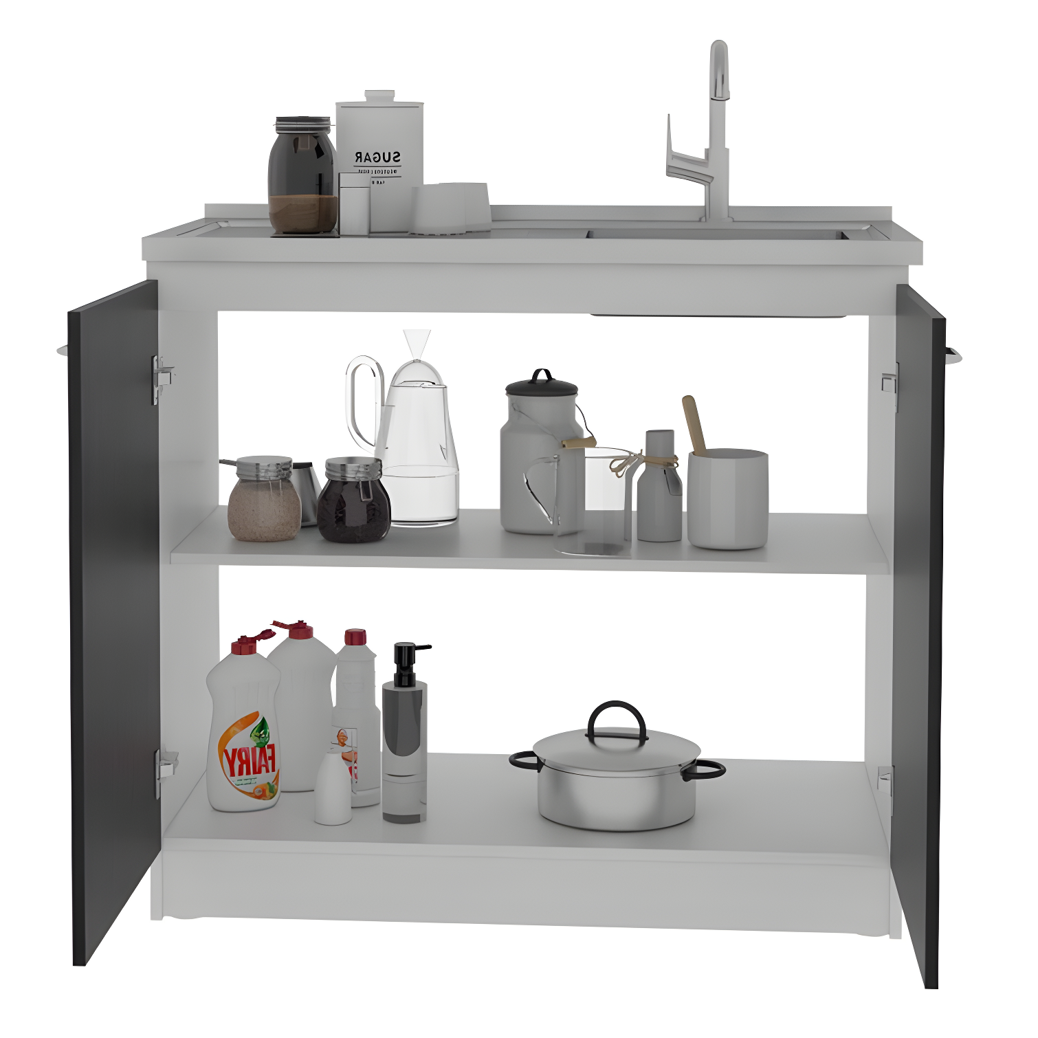 Napoles Utility Sink Cabinet With Integrated Steel Sink, Dark Walnut Frame