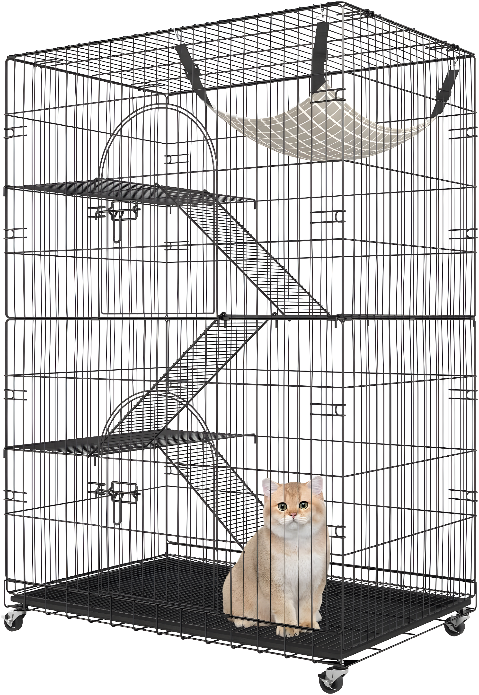 VEVOR Cat Cage Indoor Catio Cat Enclosure, Large Cat House on Rotating Wheels, 4-Tier Pet Playpen, Cat Crate Cat Kennel, 35.4" L x 23.6" W x 51" H