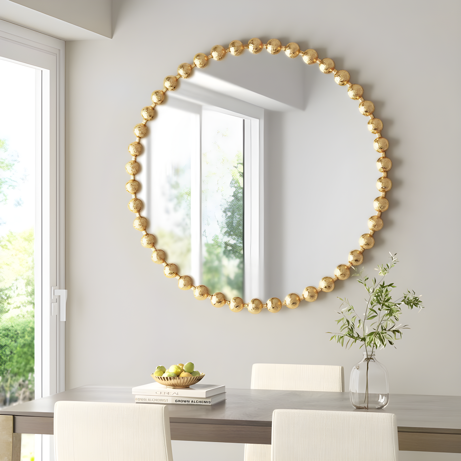 Marlowe Beaded Round Metal Wall Mirror