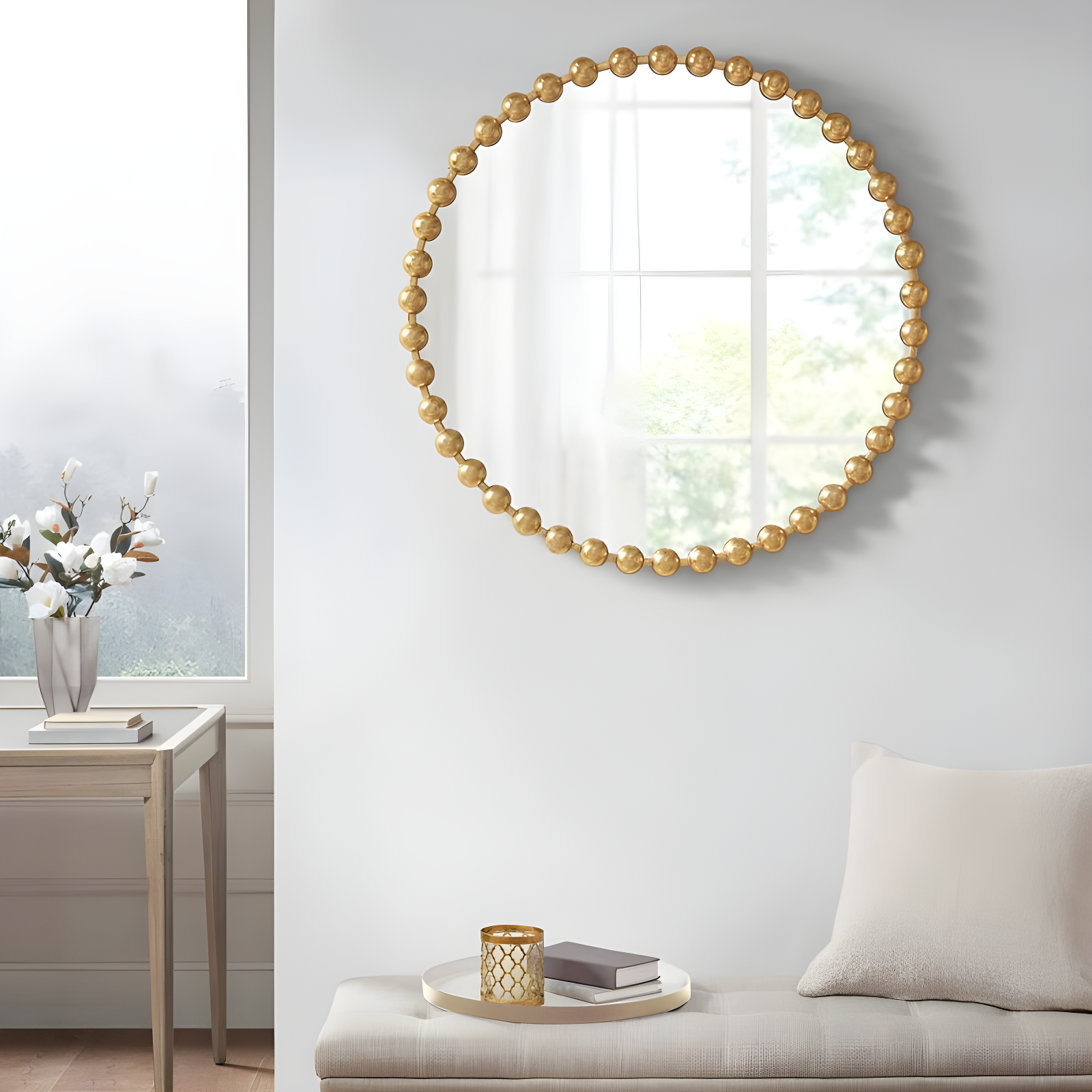 Marlowe Beaded Round Metal Wall Mirror
