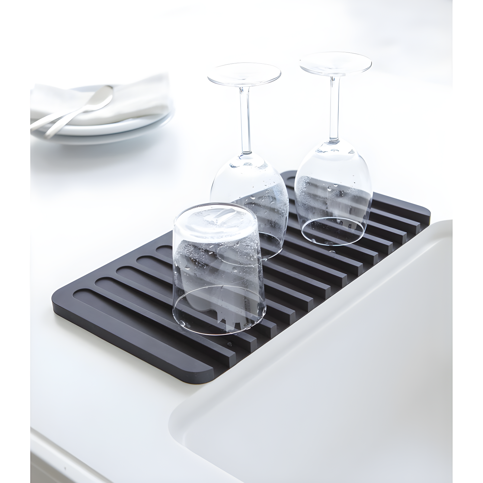 Yamazaki Home Self Draining Tray - Drying Board, Dish Drainer Mat, Silicone