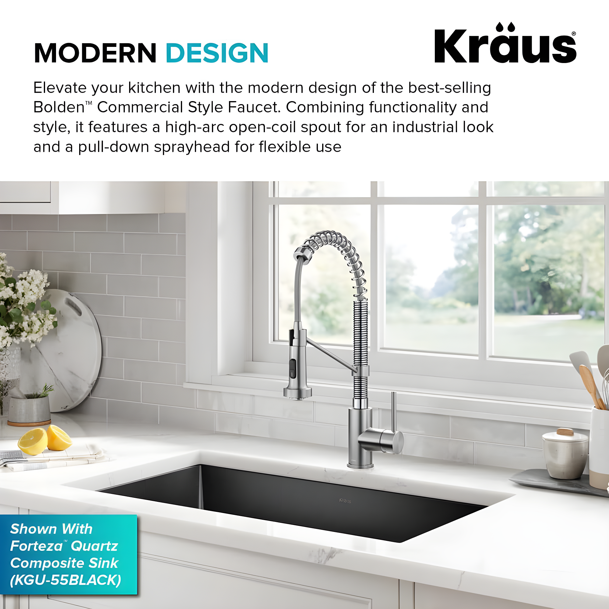 KRAUS Bolden Commercial Style 2-Function Single Handle Pull Down Kitchen Faucet