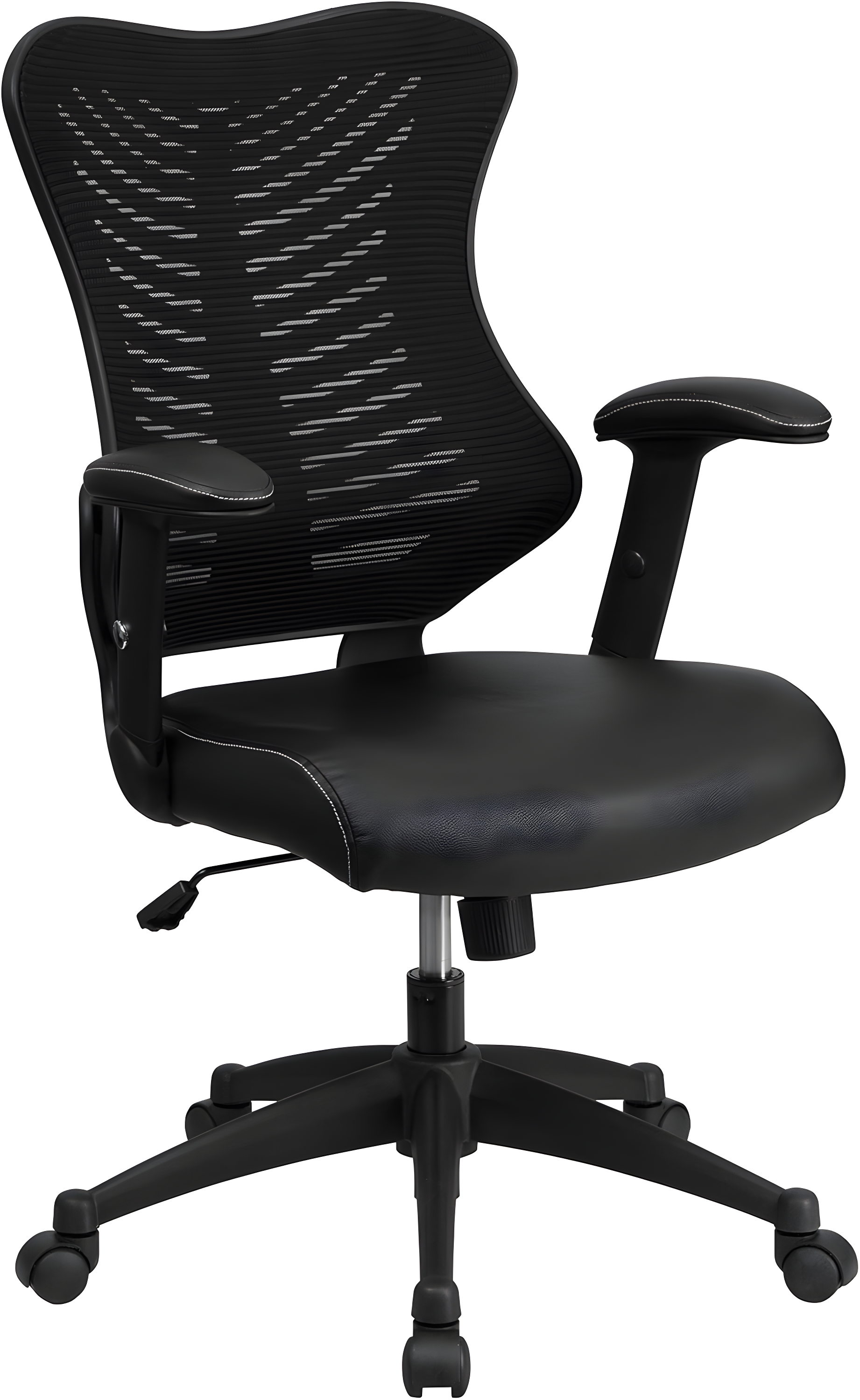 Flash Furniture High Back Designer Black Mesh Executive Swivel Ergonomic Office Chair with LeatherSoft Seat and Adjustable Arms