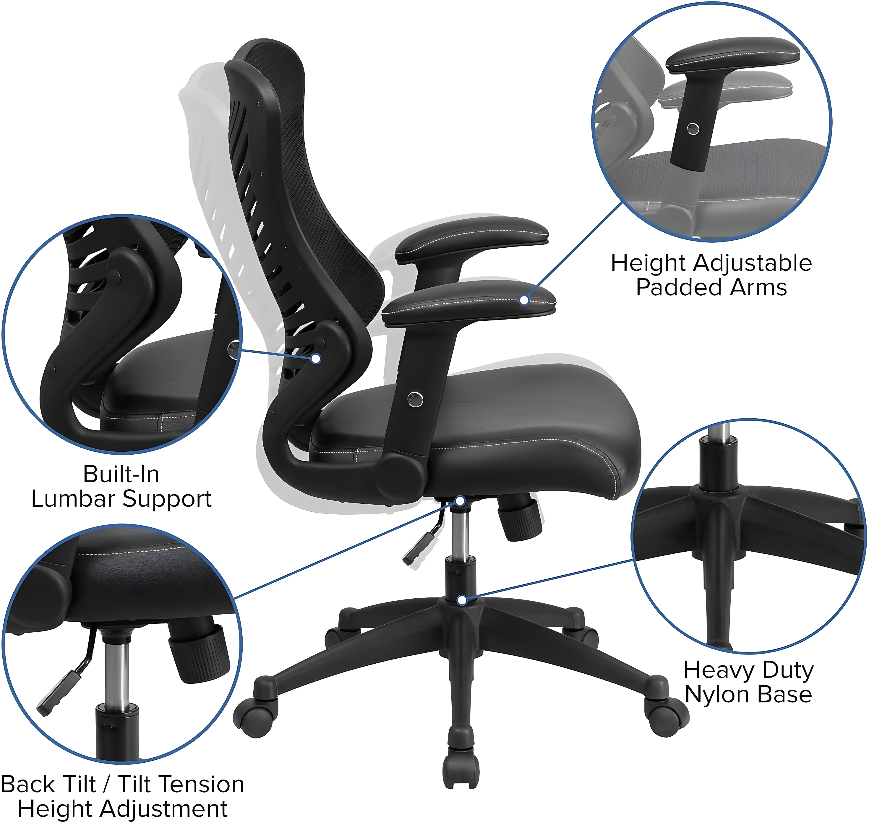 Flash Furniture High Back Designer Black Mesh Executive Swivel Ergonomic Office Chair with LeatherSoft Seat and Adjustable Arms
