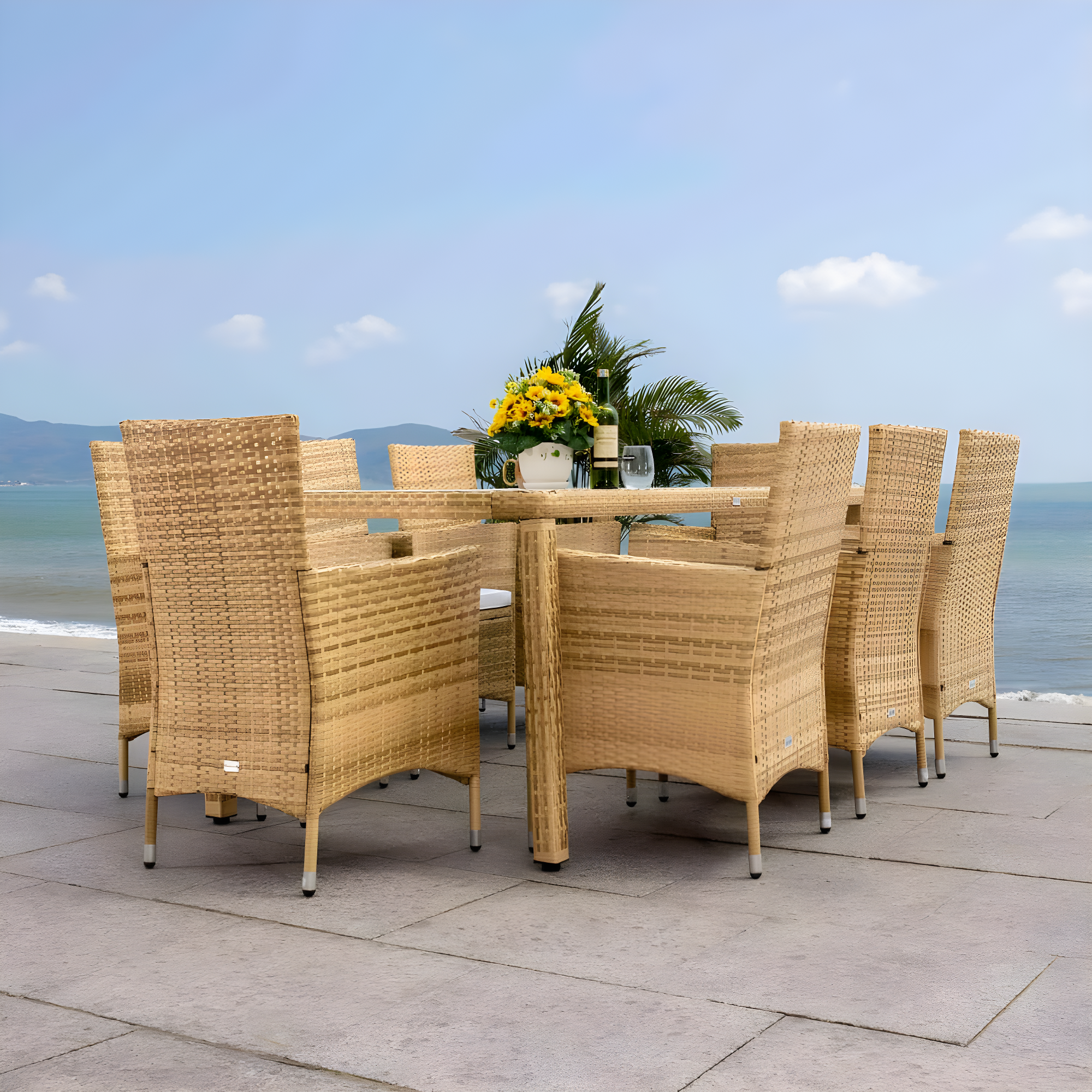 Safavieh Hailee 8 - Person Wicker Patio Dining Set with Rectangular Table , Cushions Included
