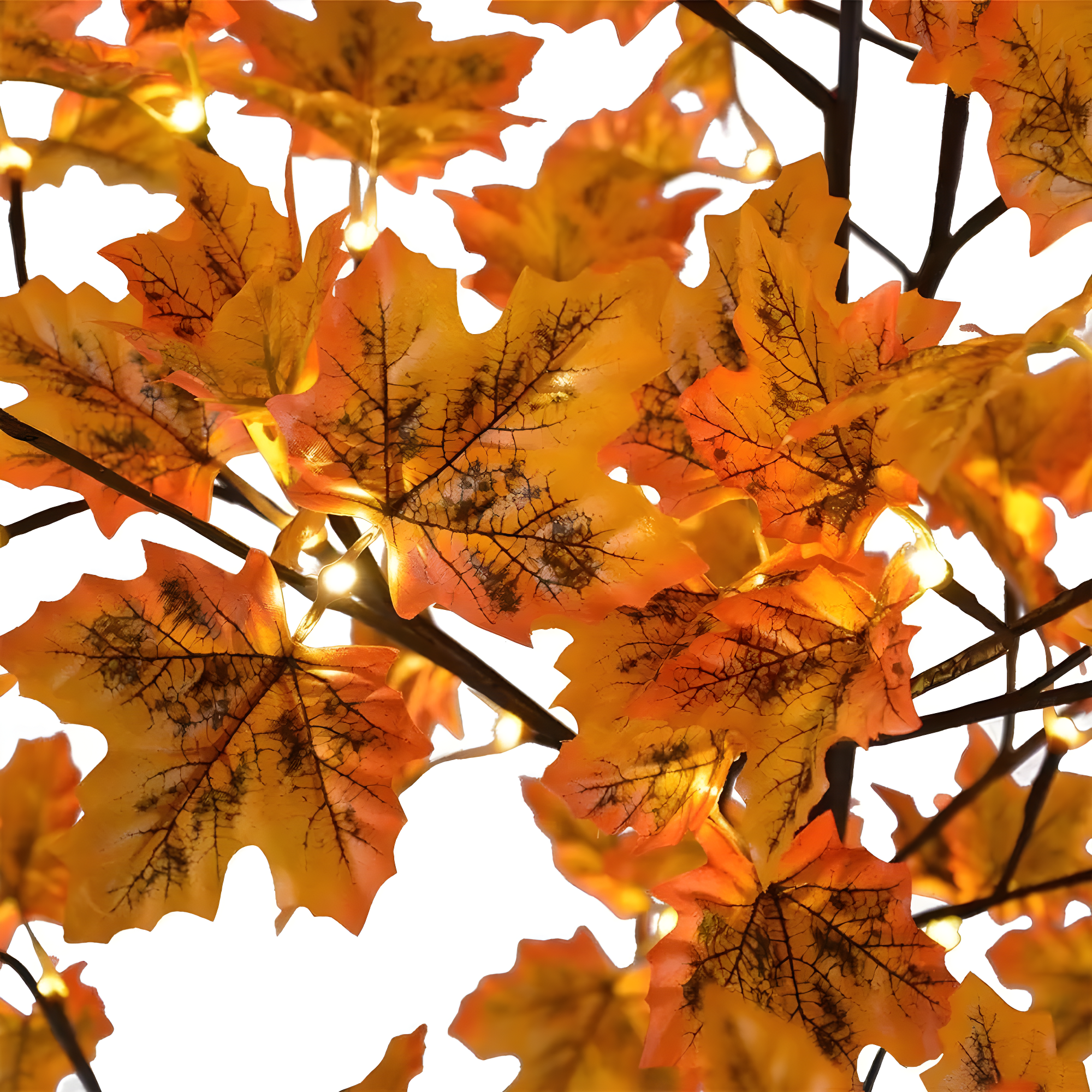 7-Foot White LED Lighted Maple Tree with Orange Leaves