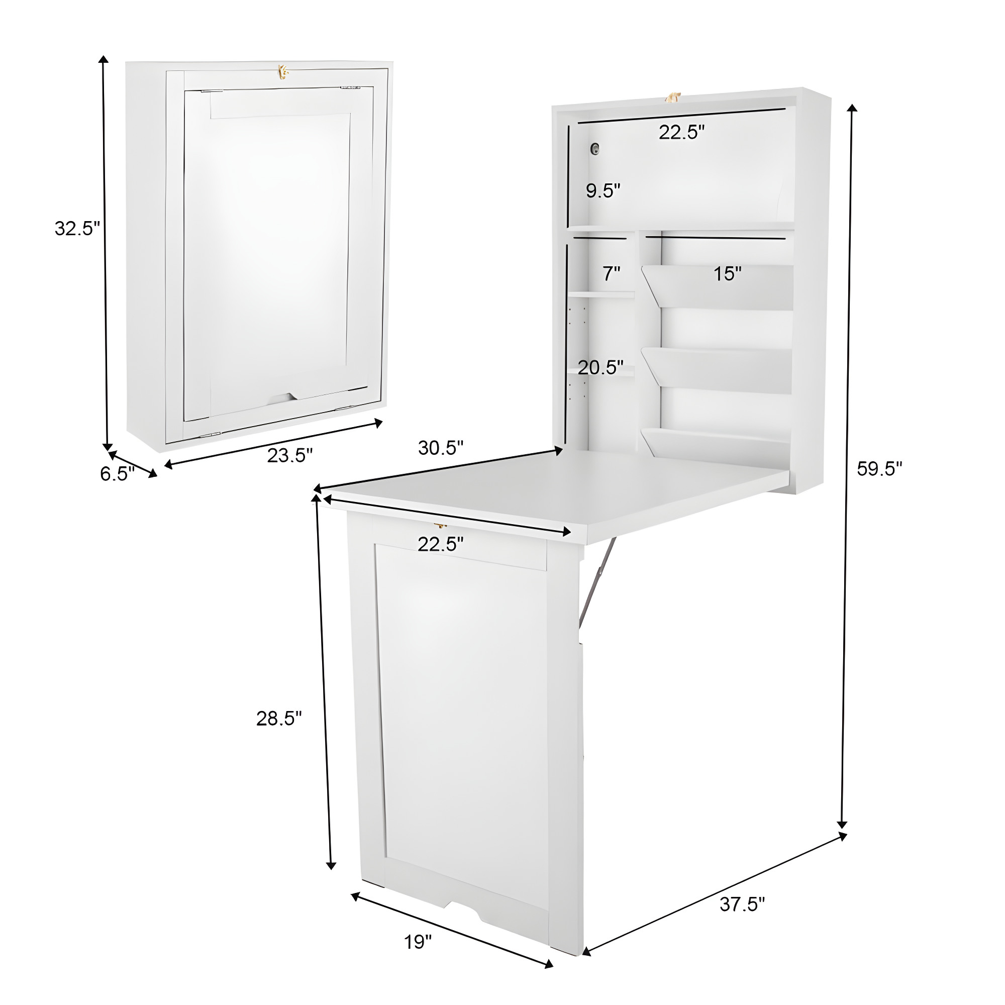 Resenkos Wall Mounted Fold-Out Convertible Floating Desk Space Saver-White
