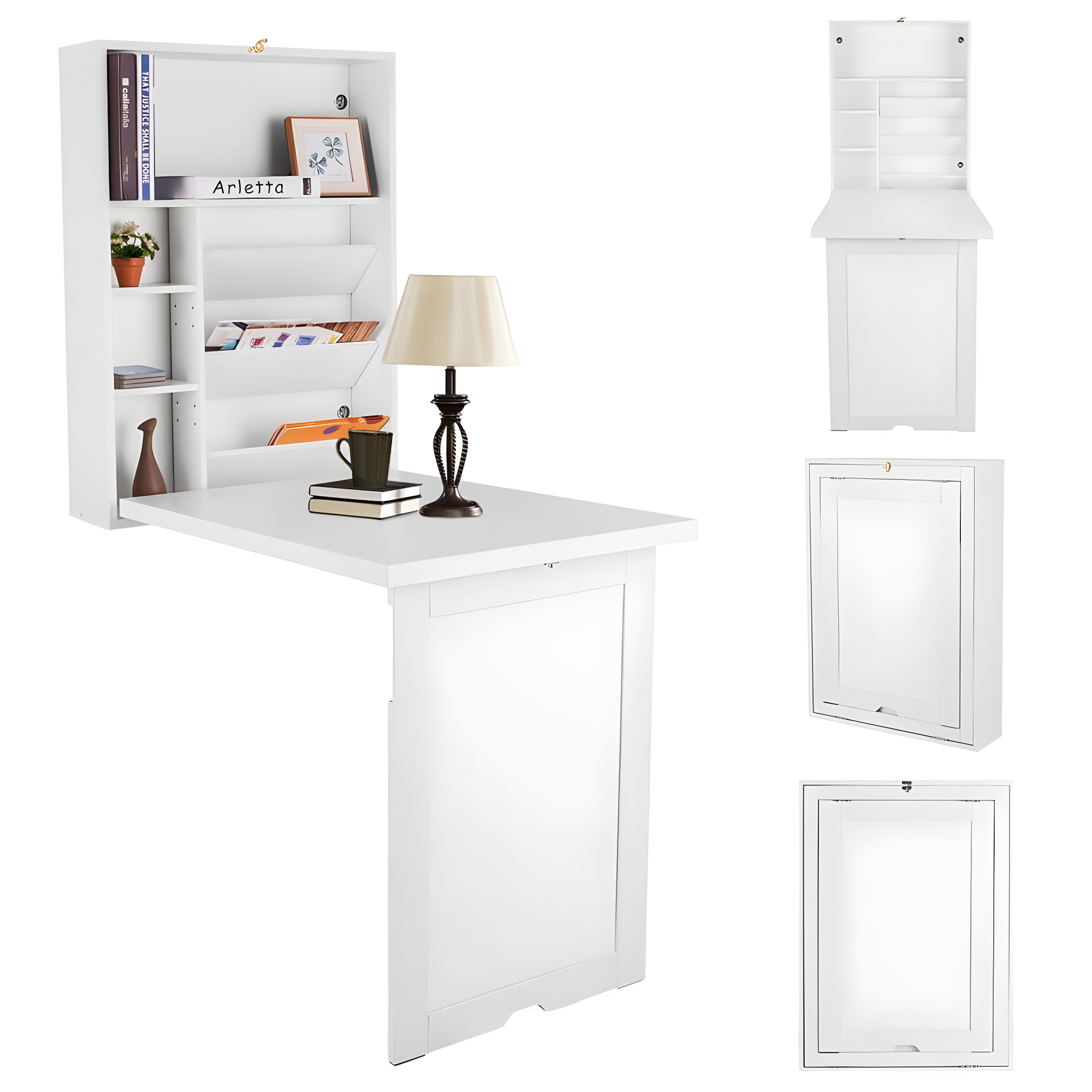 Resenkos Wall Mounted Fold-Out Convertible Floating Desk Space Saver-White