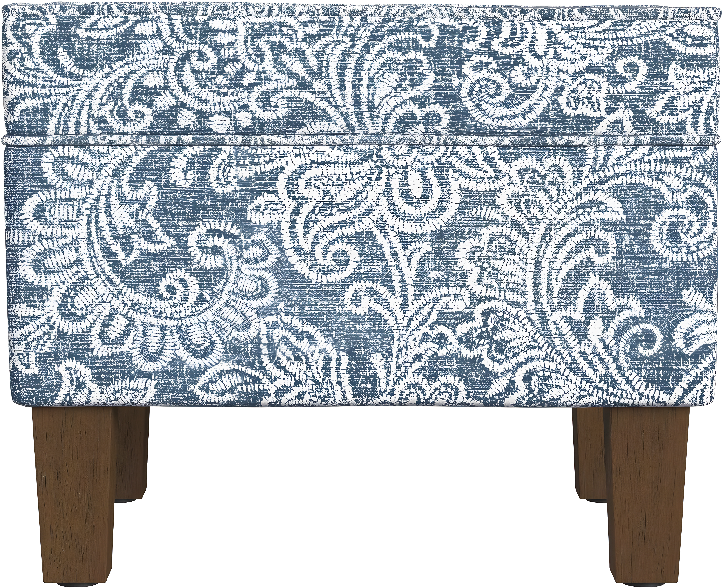 Medium Storage Ottoman Denim - HomePop: Upholstered Footstool, Botanical Pattern, Hardwood Frame
