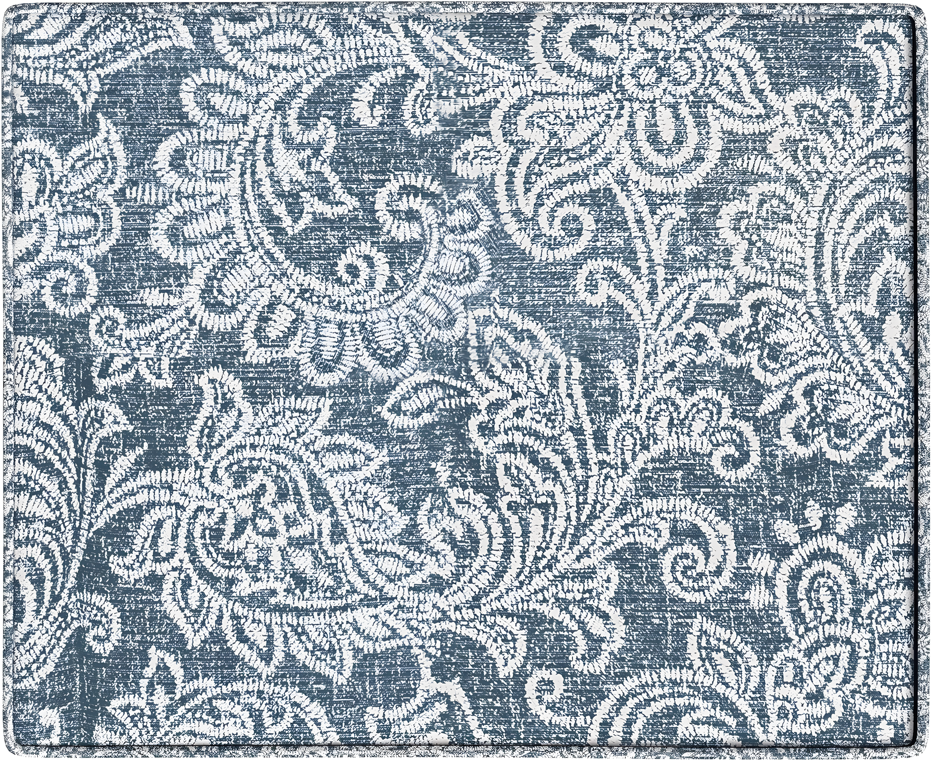 Medium Storage Ottoman Denim - HomePop: Upholstered Footstool, Botanical Pattern, Hardwood Frame