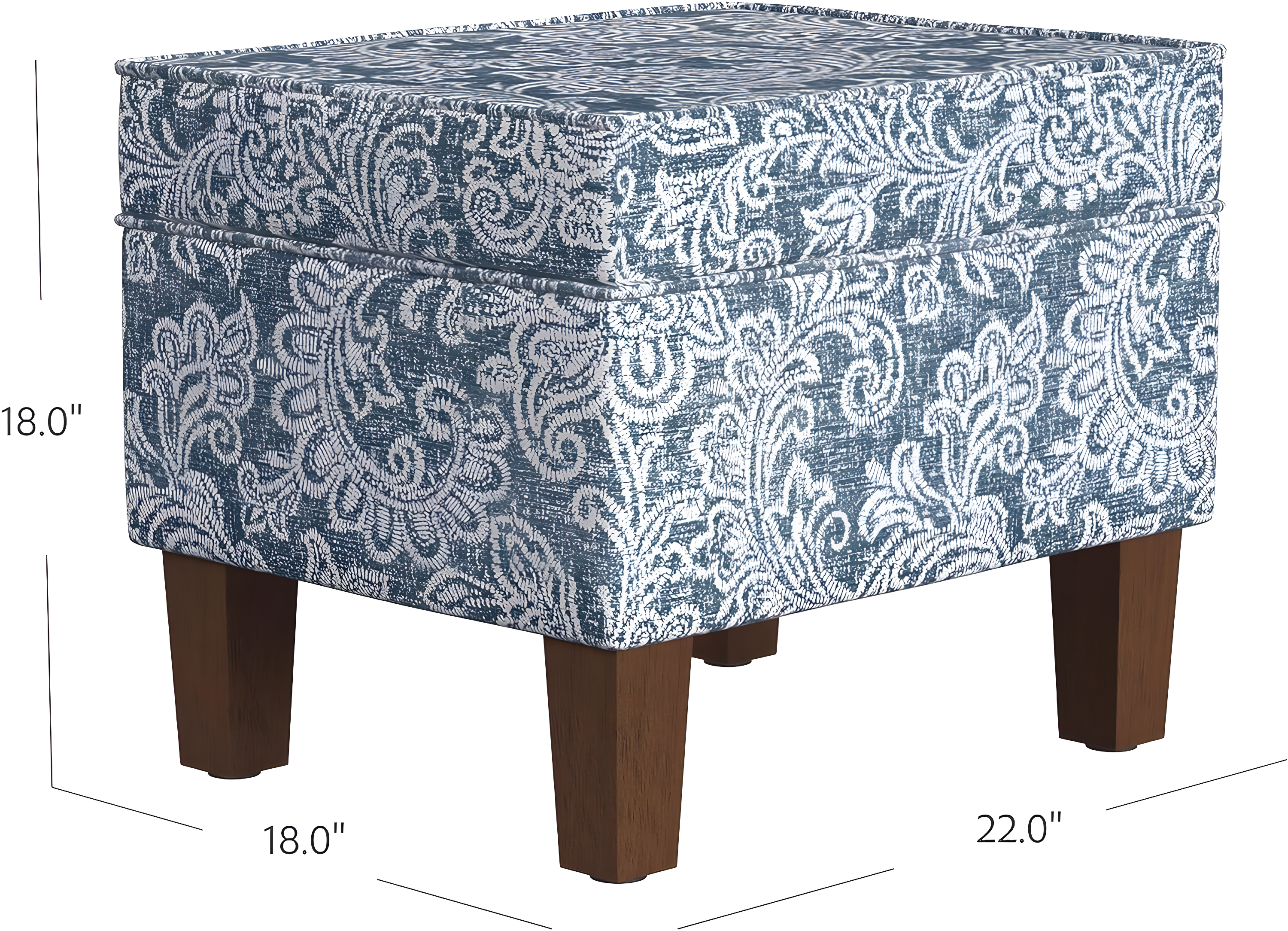 Medium Storage Ottoman Denim - HomePop: Upholstered Footstool, Botanical Pattern, Hardwood Frame