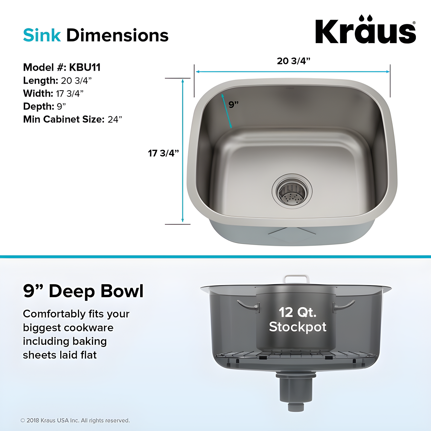 KRAUS Premier Undermount Single Bowl 18-Gauge Stainless Steel Kitchen Sink