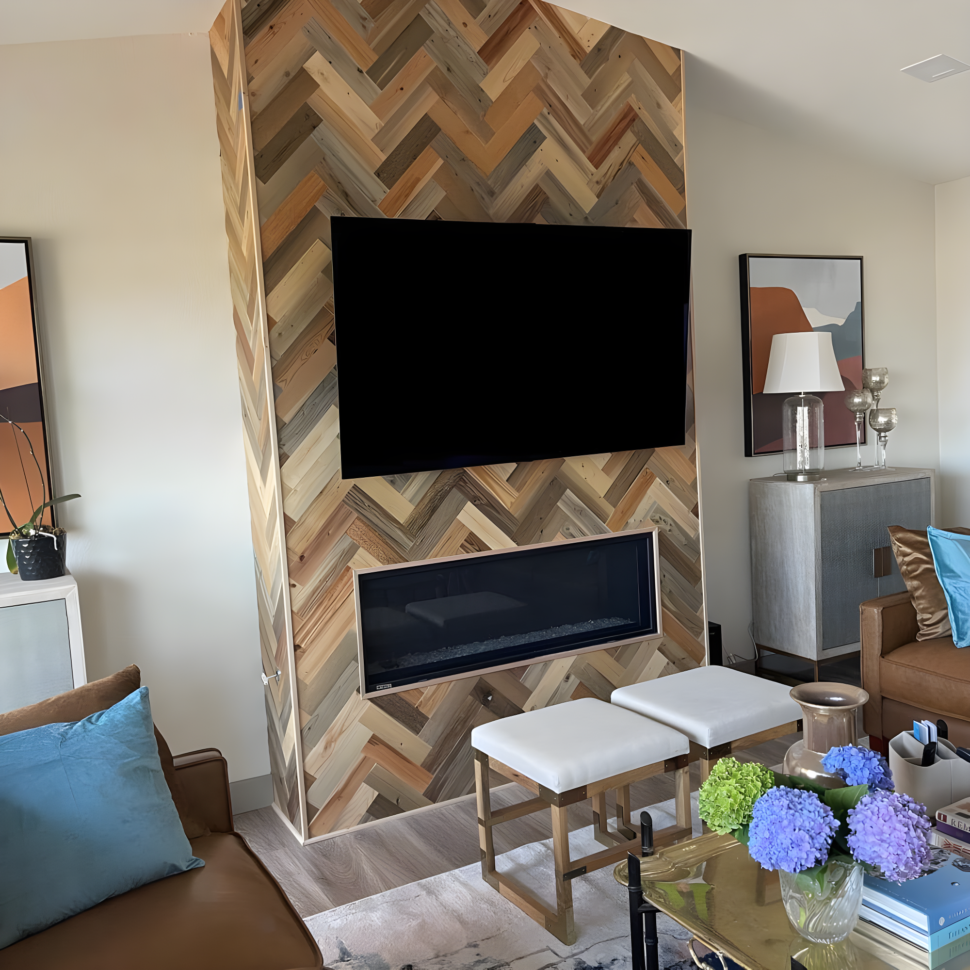 Timberchic River Reclaimed Wooden Wall planks - Simple Peel & Stick Wall Covering Application for DIY Accent Wall & Home Improvement - Premium Wall Paneling - Herringbone Pattern