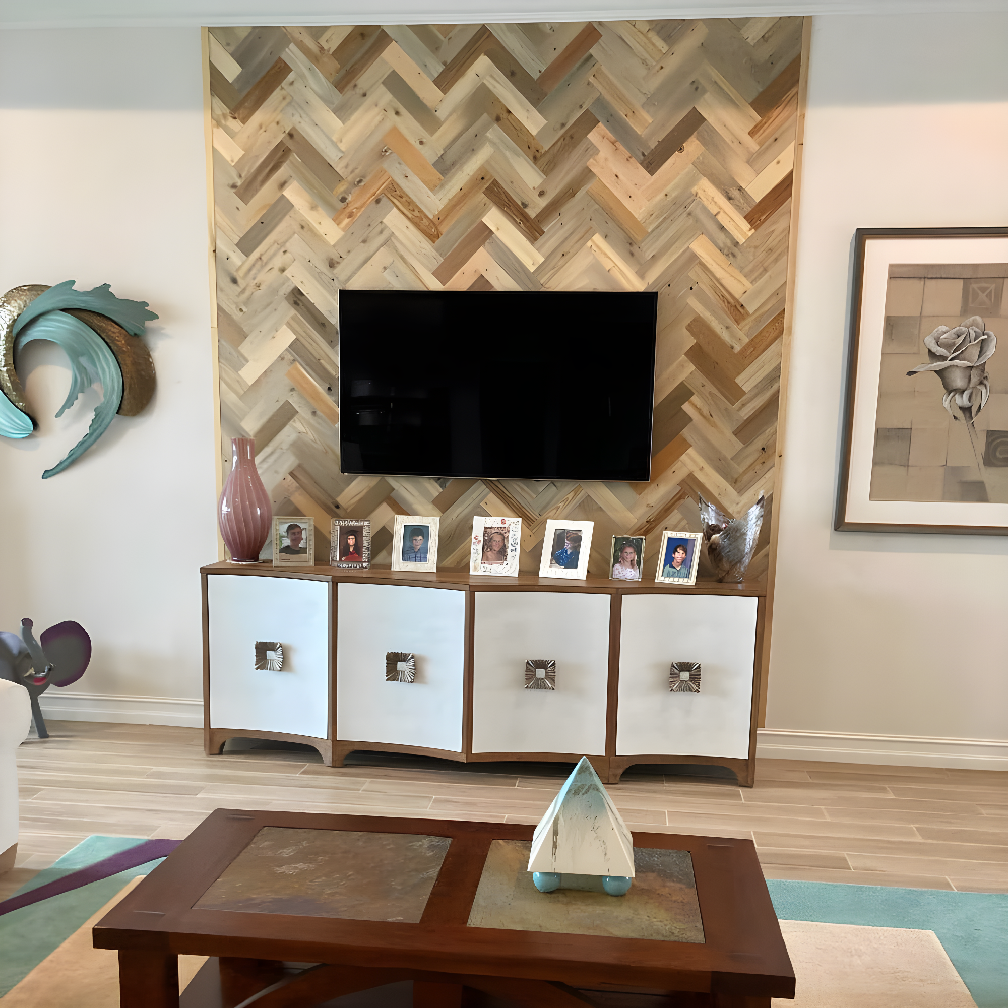 Timberchic River Reclaimed Wooden Wall planks - Simple Peel & Stick Wall Covering Application for DIY Accent Wall & Home Improvement - Premium Wall Paneling - Herringbone Pattern