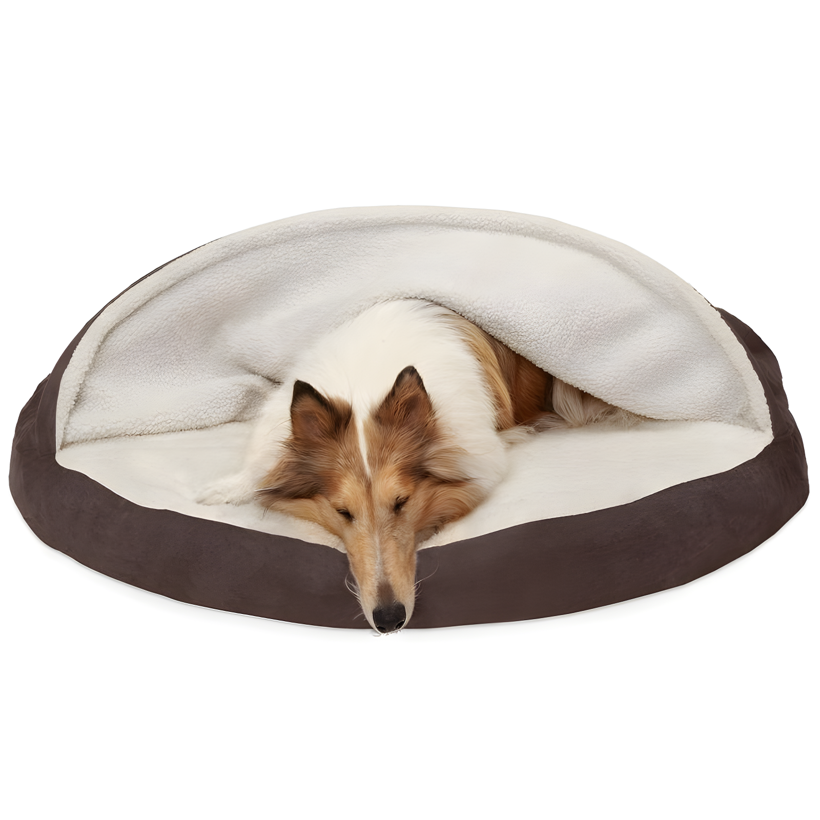 FurHaven Faux Sheepskin Round Hooded Orthopedic Dog Bed