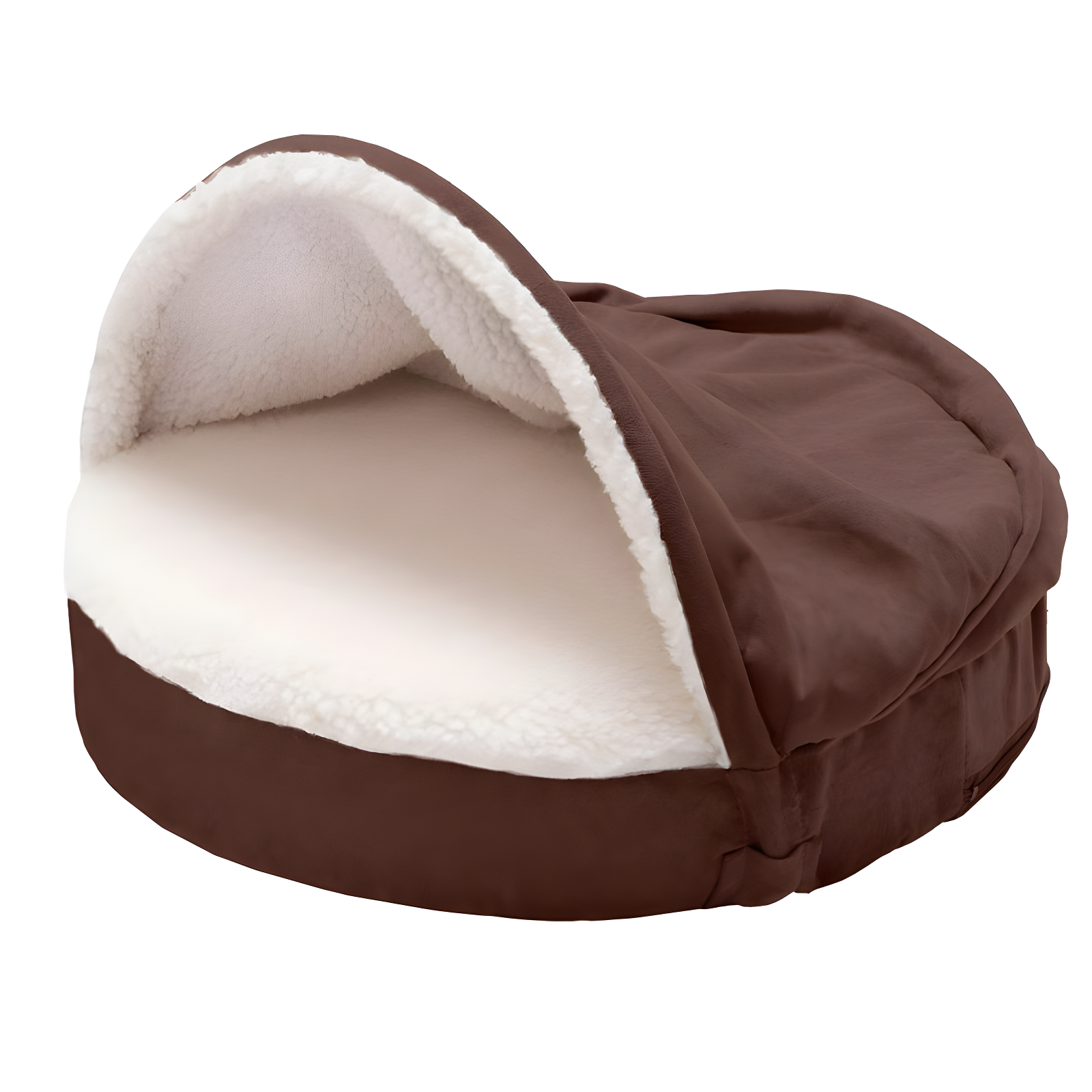 FurHaven Faux Sheepskin Round Hooded Orthopedic Dog Bed