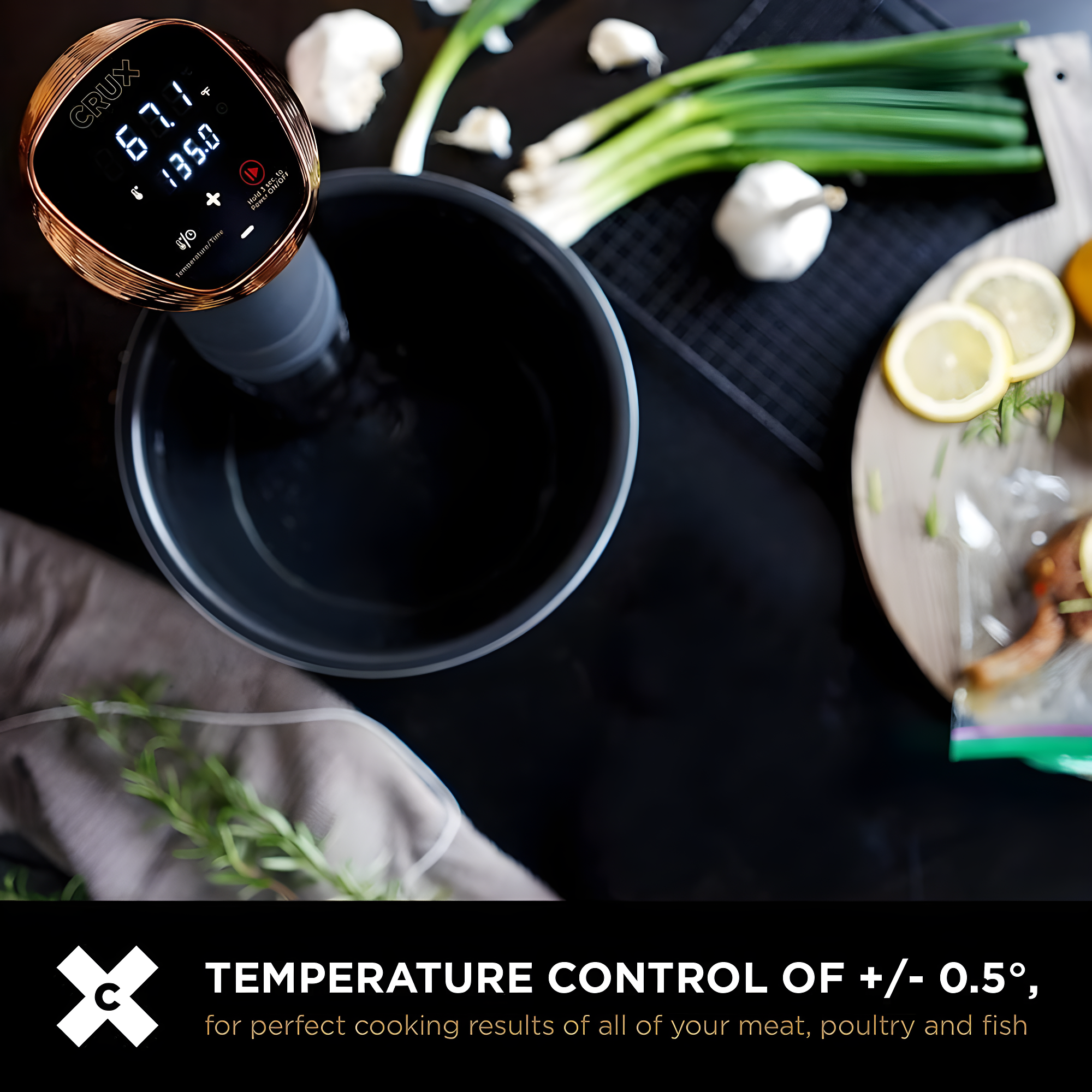 Matte Black and Copper Sous Vide Precision Cooker with Touch Control