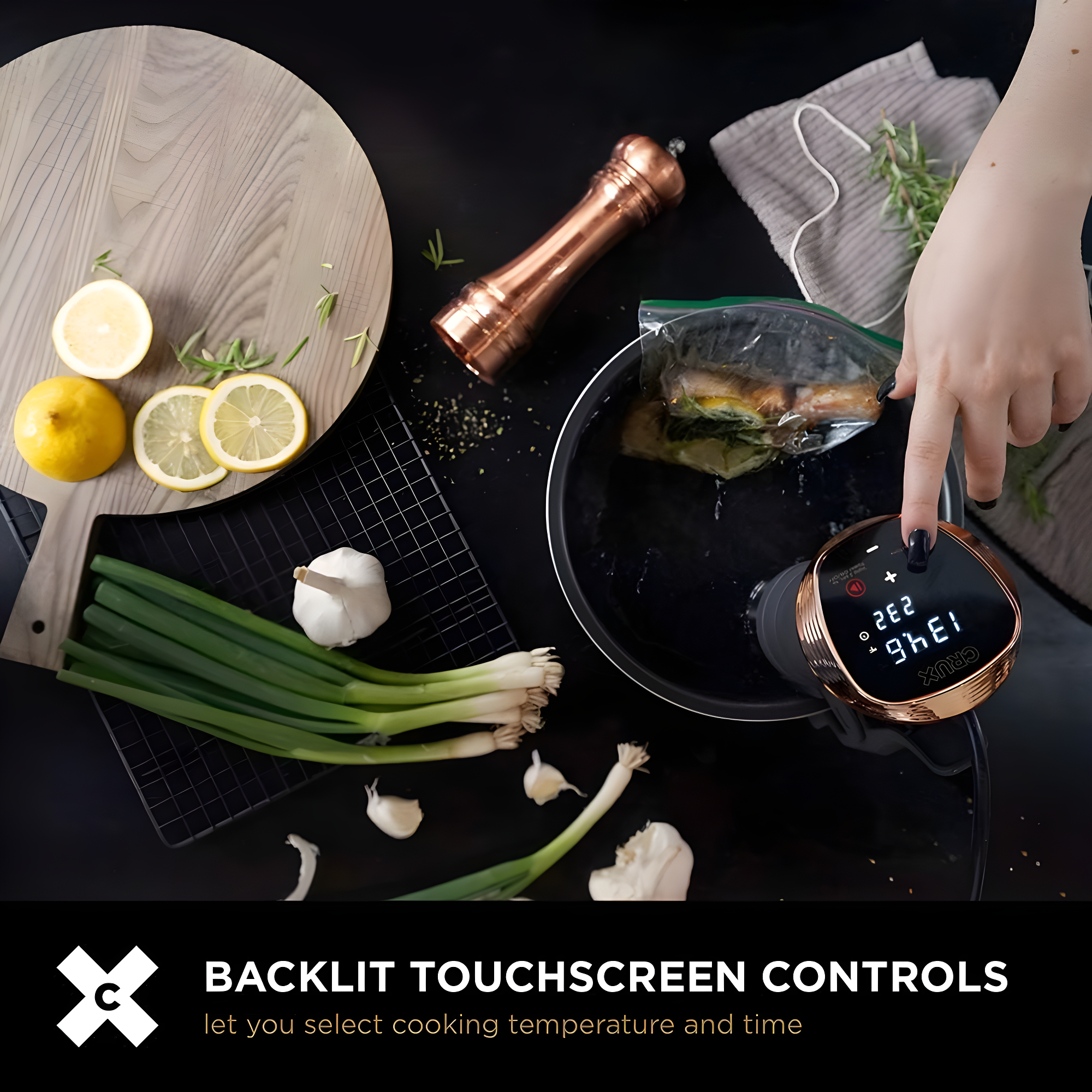 Matte Black and Copper Sous Vide Precision Cooker with Touch Control
