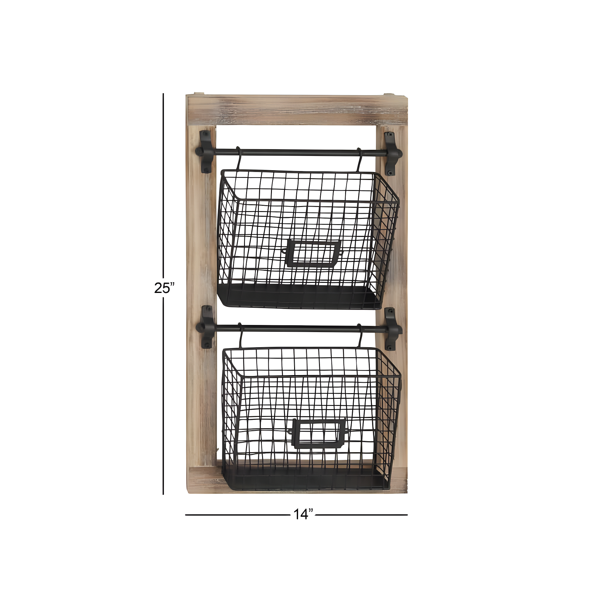 DecMode 25" Black Metal 2 Slot Suspended Wire Basket Magazine Rack Holder with Suspended Baskets and Label Slot