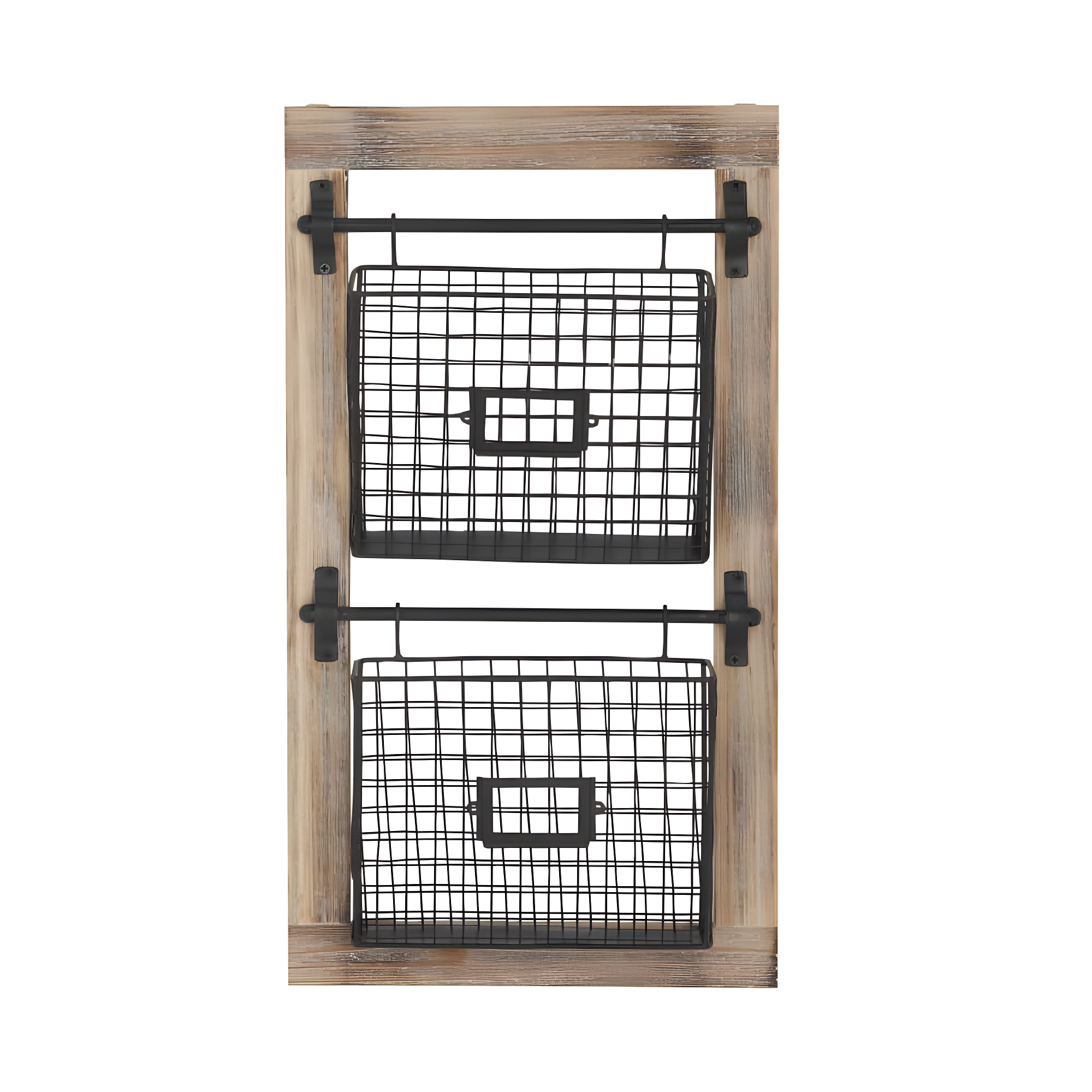 DecMode 25" Black Metal 2 Slot Suspended Wire Basket Magazine Rack Holder with Suspended Baskets and Label Slot