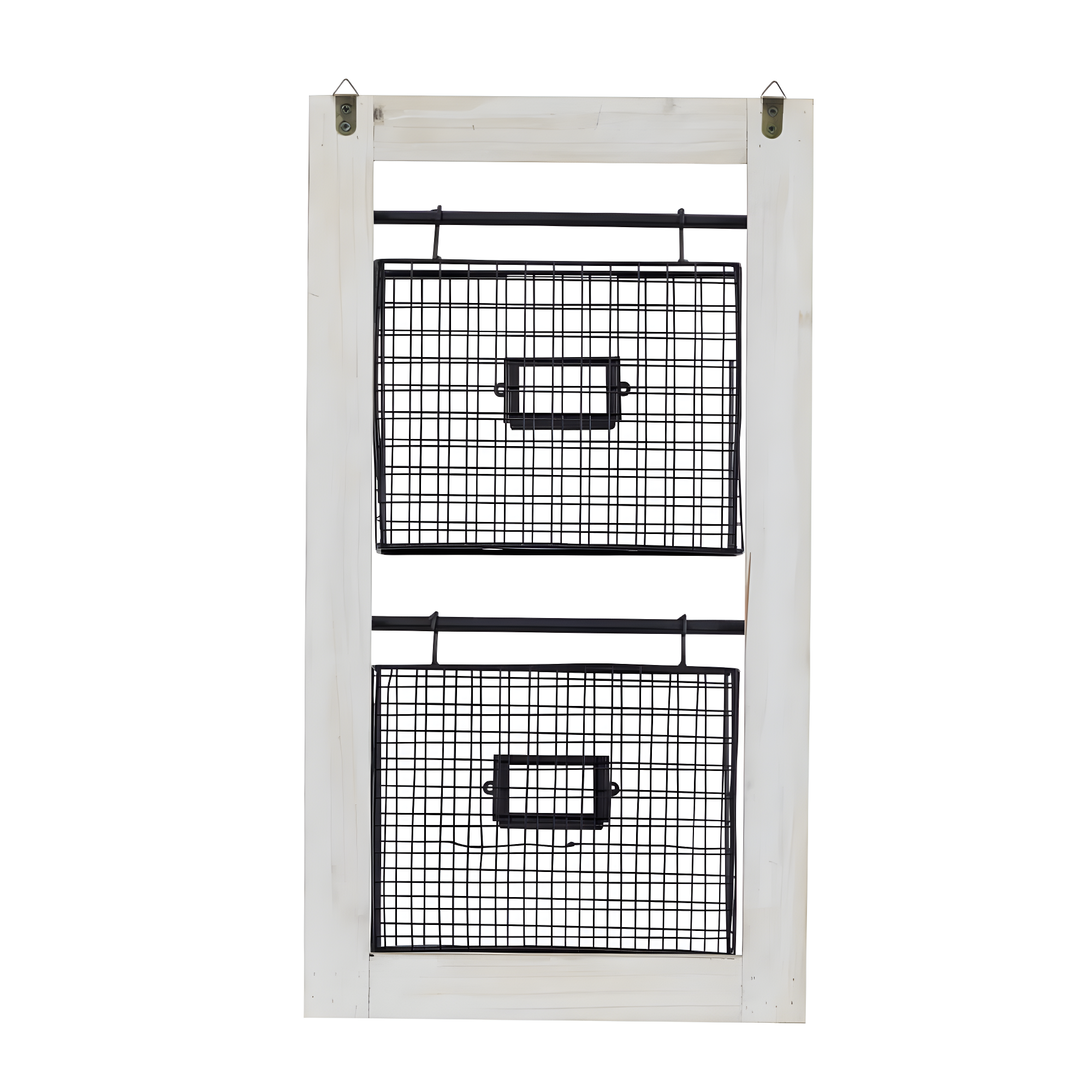 DecMode 25" Black Metal 2 Slot Suspended Wire Basket Magazine Rack Holder with Suspended Baskets and Label Slot
