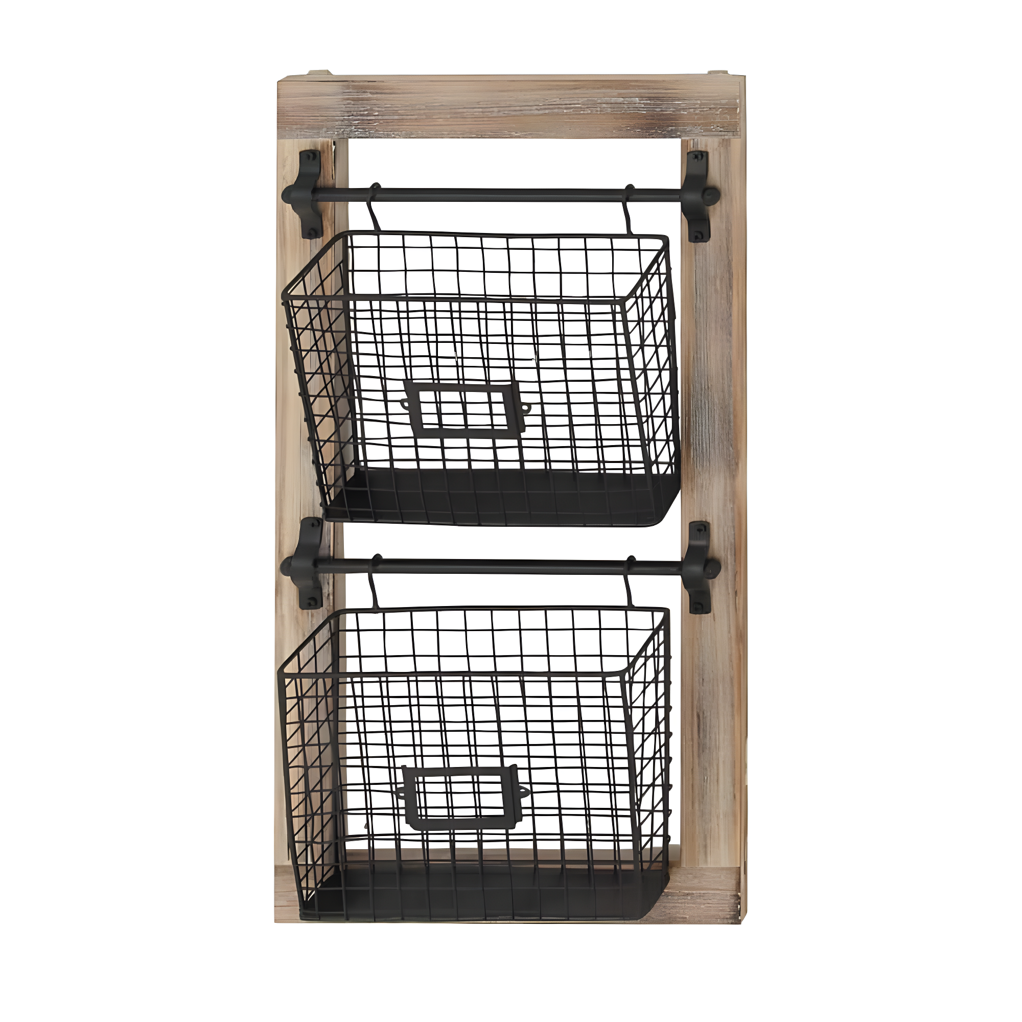 DecMode 25" Black Metal 2 Slot Suspended Wire Basket Magazine Rack Holder with Suspended Baskets and Label Slot