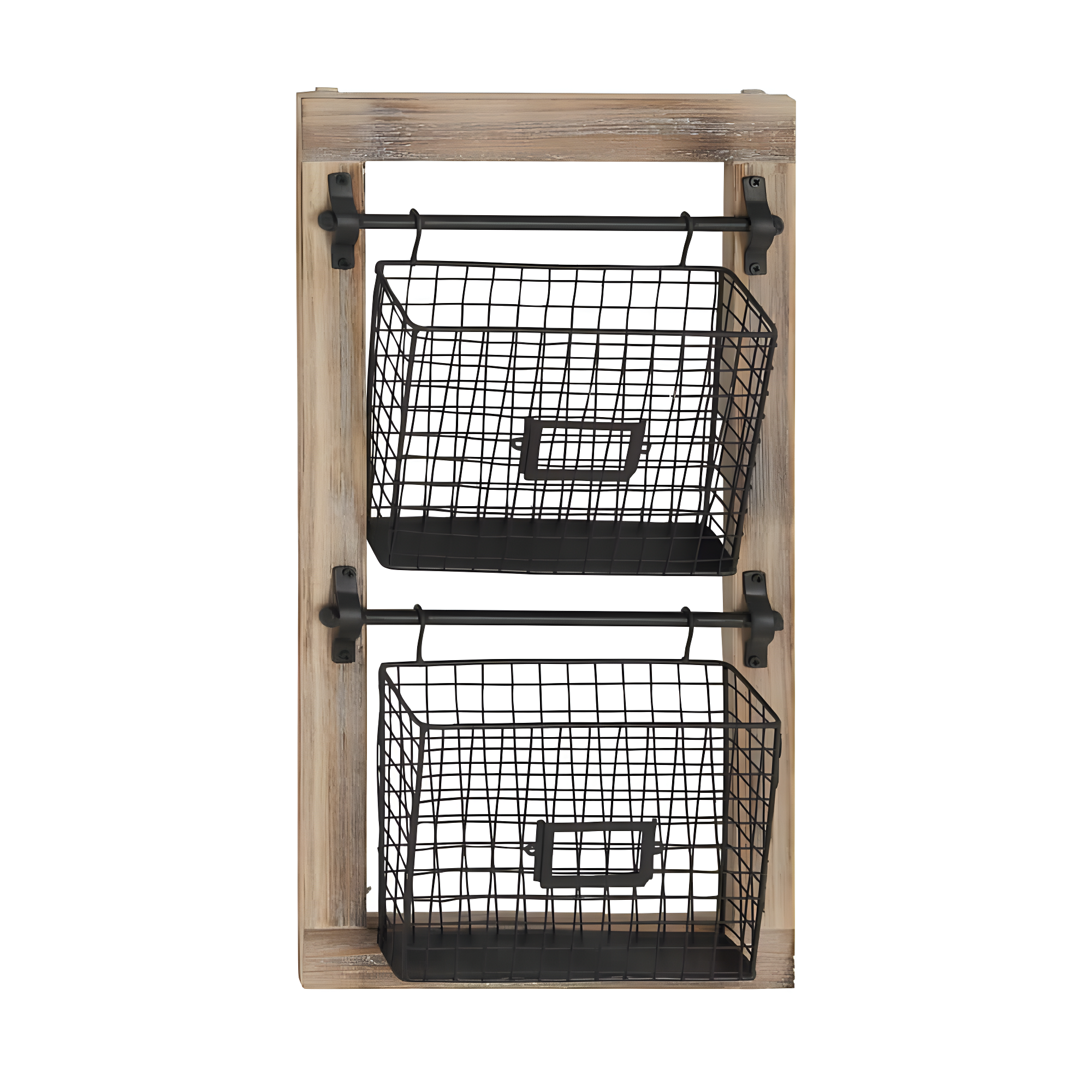 DecMode 25" Black Metal 2 Slot Suspended Wire Basket Magazine Rack Holder with Suspended Baskets and Label Slot