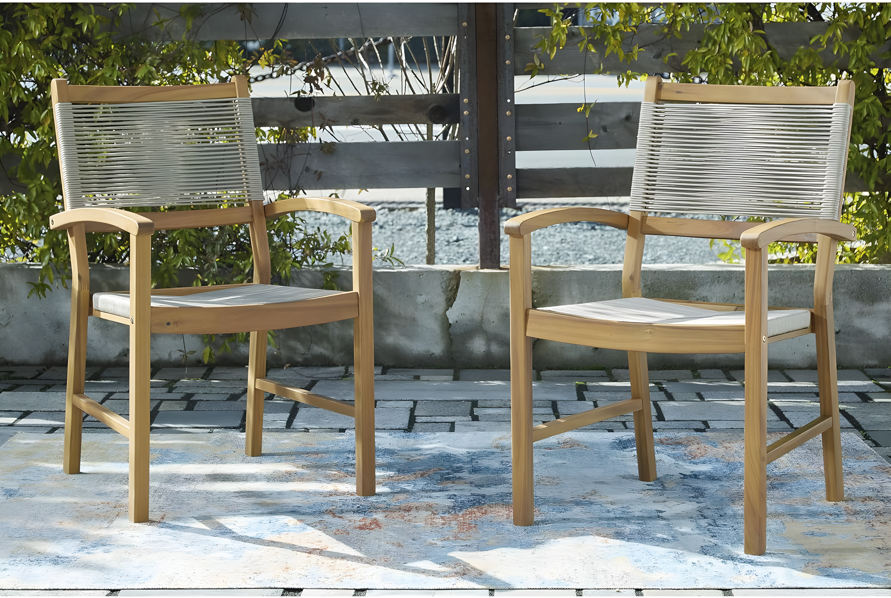 Signature Design by Ashley Janiyah Rope Back Outdoor Dining Arm Chair (Set of 2), Light Brown