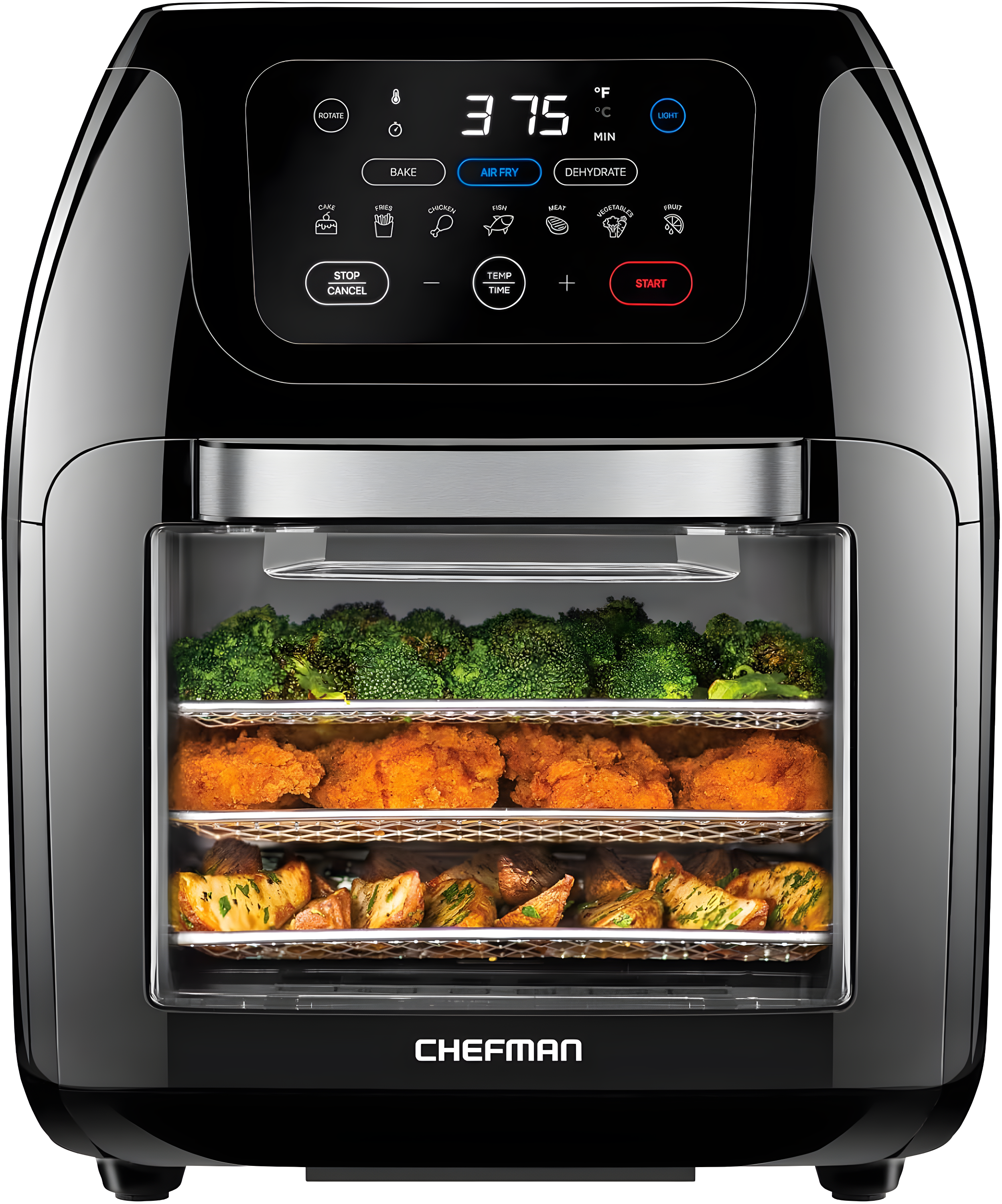Chefman Multifunctional Digital 10 Qt. Air Fryer+ Rotisserie, Fry, Roast & Bake, 17 Presets - Black