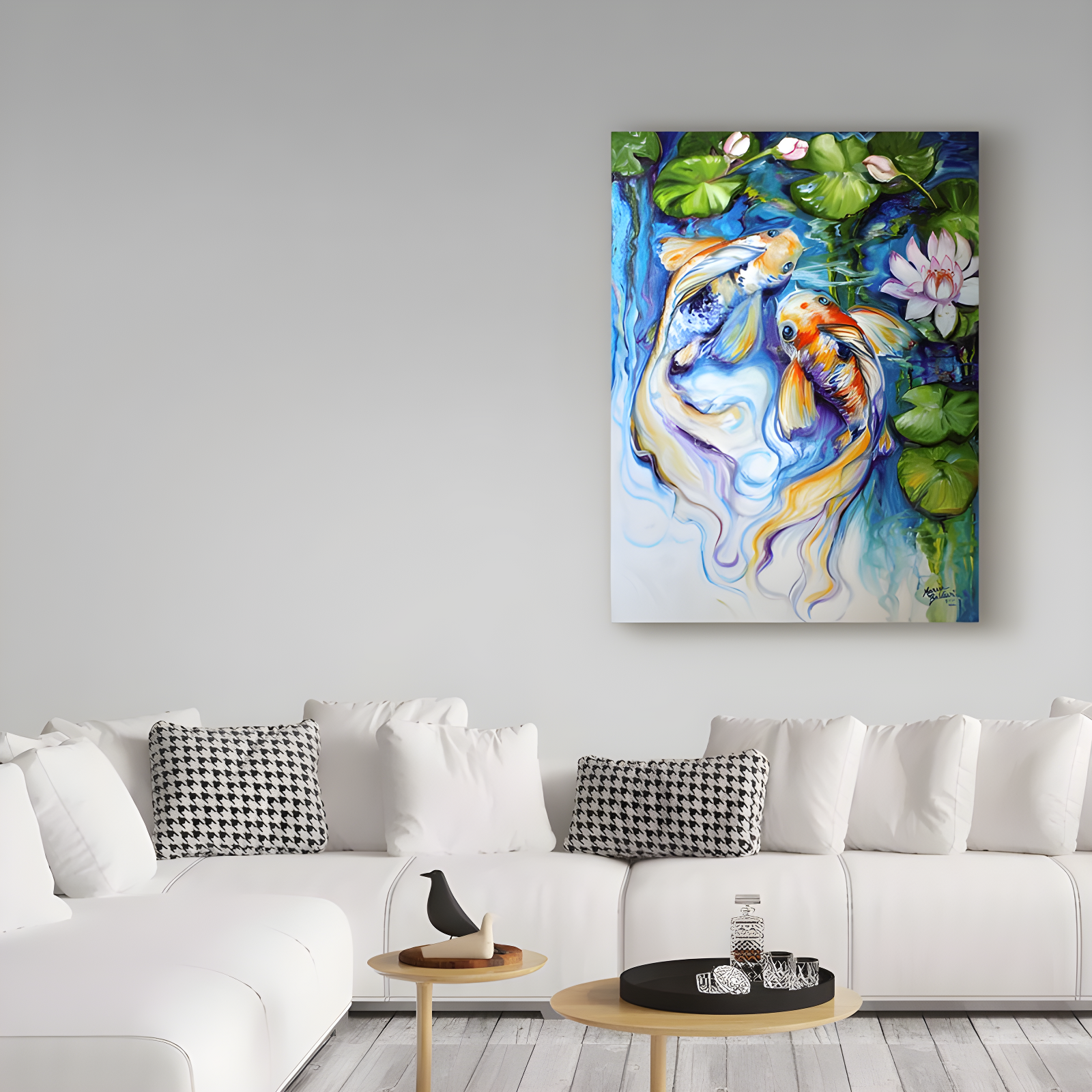 Trademark Fine Art Marcia Baldwin " Koi Koi And Lily " by Marcia Baldwin