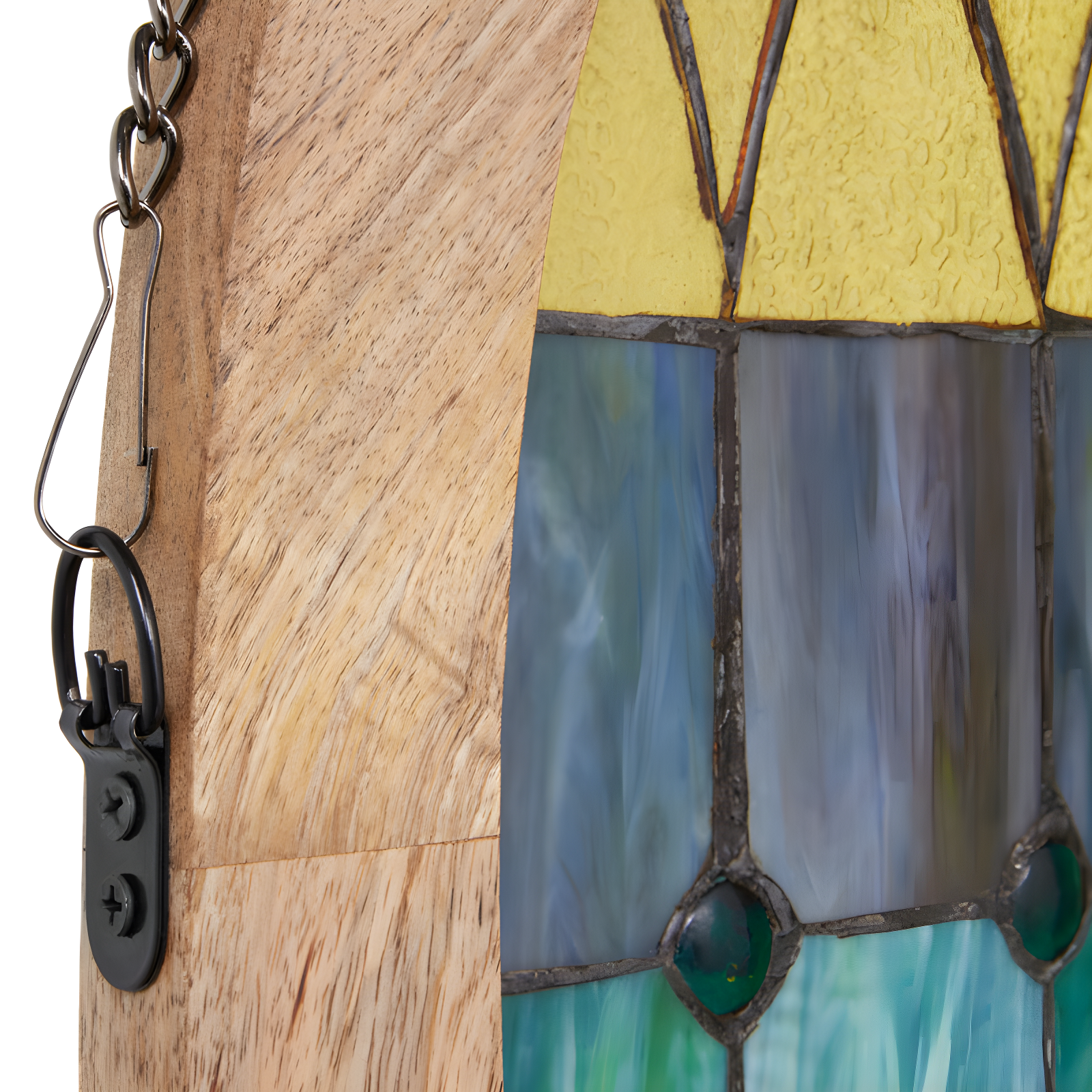36"H Aqua Victorian Cathedral-Inspired Stained Glass Window Panel