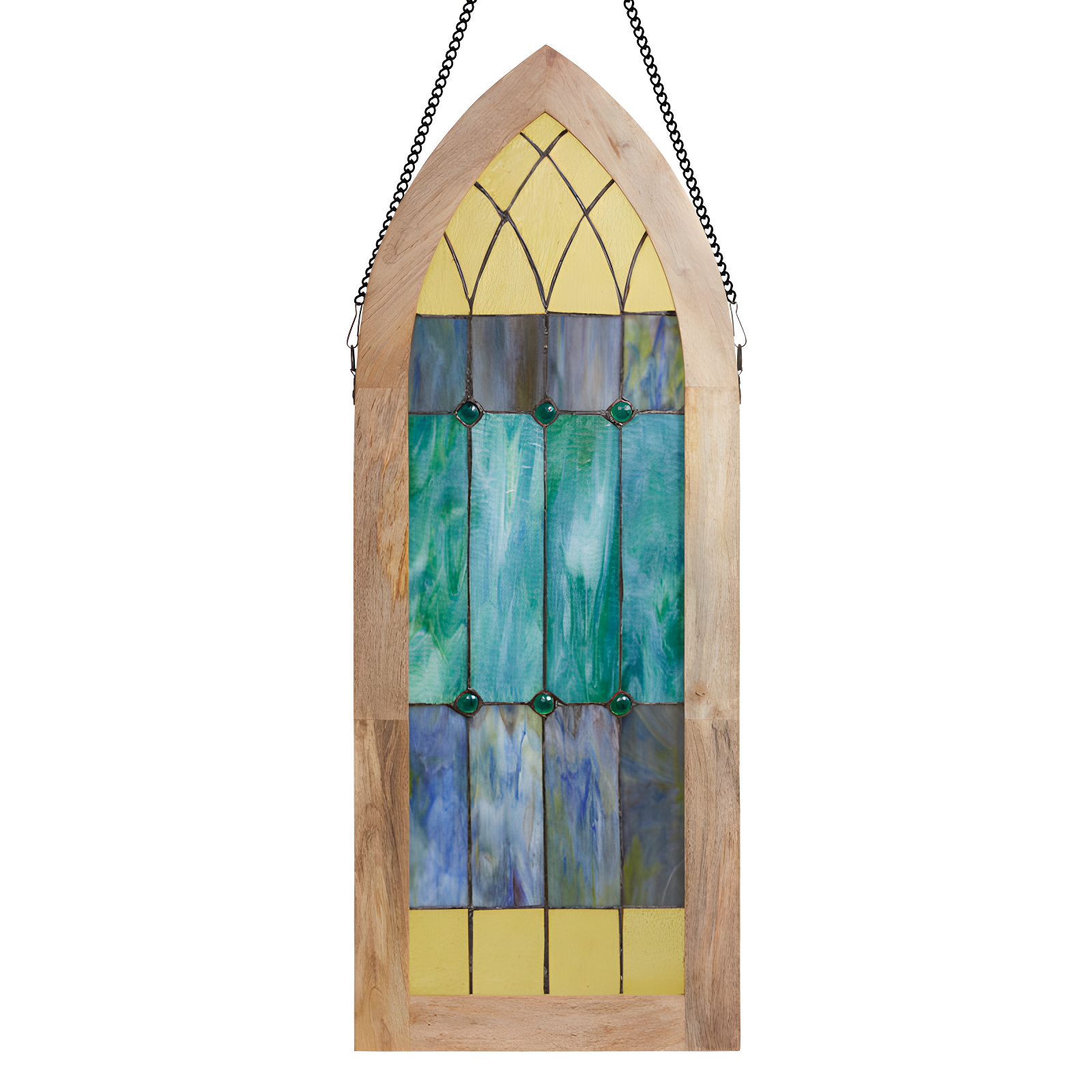 36"H Aqua Victorian Cathedral-Inspired Stained Glass Window Panel