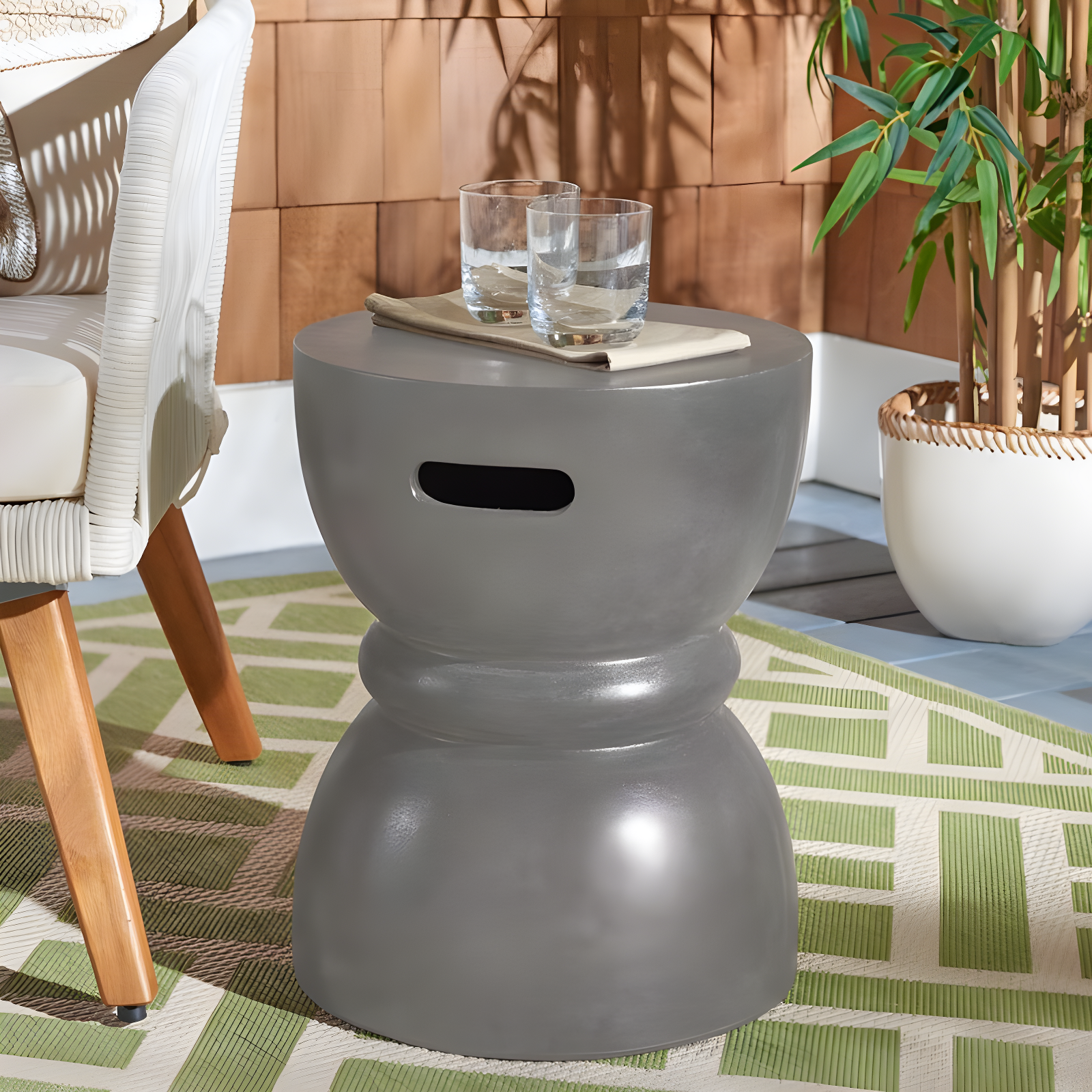Haruki Accent Stool - Indoor/Outdoor - VNN1006 - Gray - Safavieh